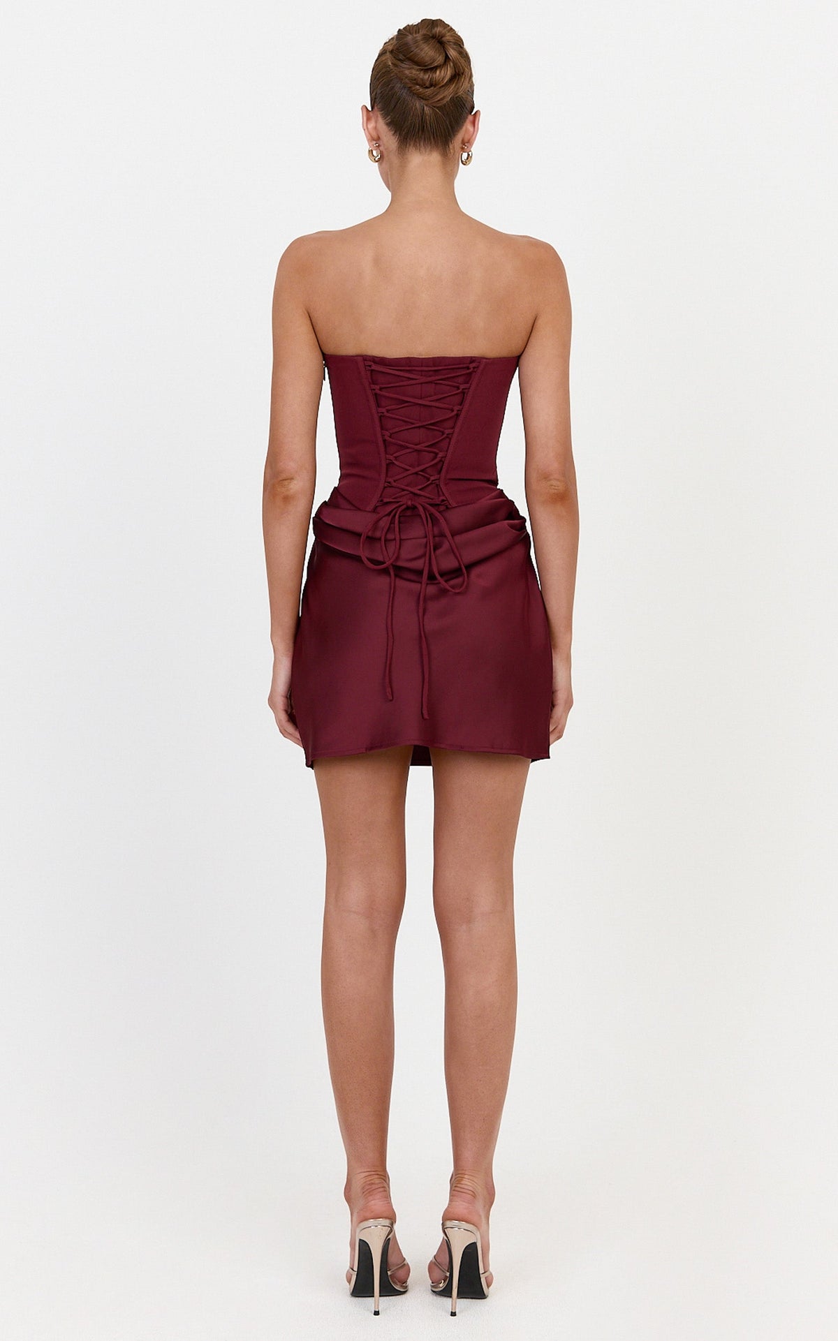 Kailani Mini Dress - Strapless Corset Bodice Lace Up Back Dress in Wine
