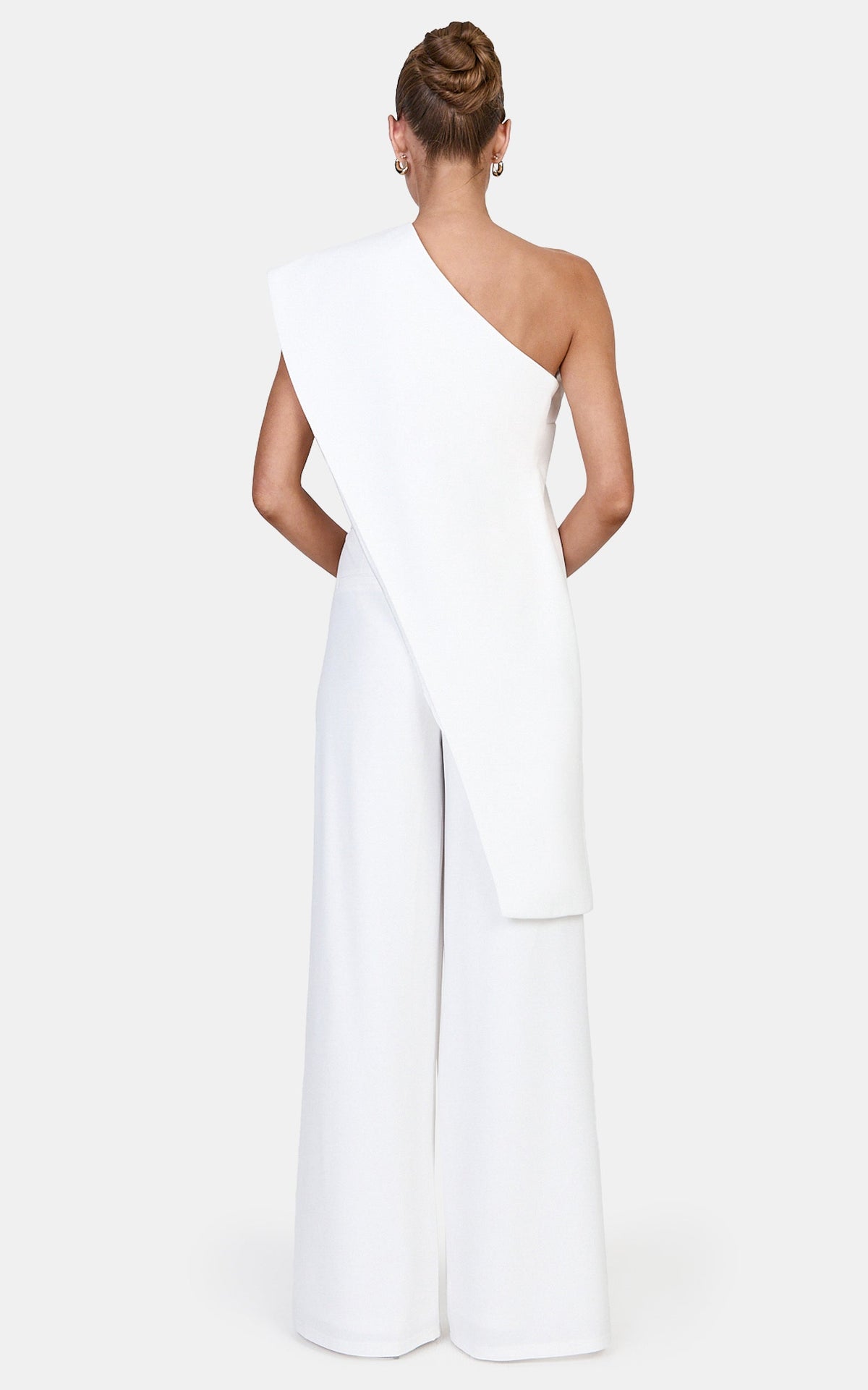 Kimi Two Piece Top and Pants Set - Asymmetric Longline Top And Wide Leg Pants in Cream