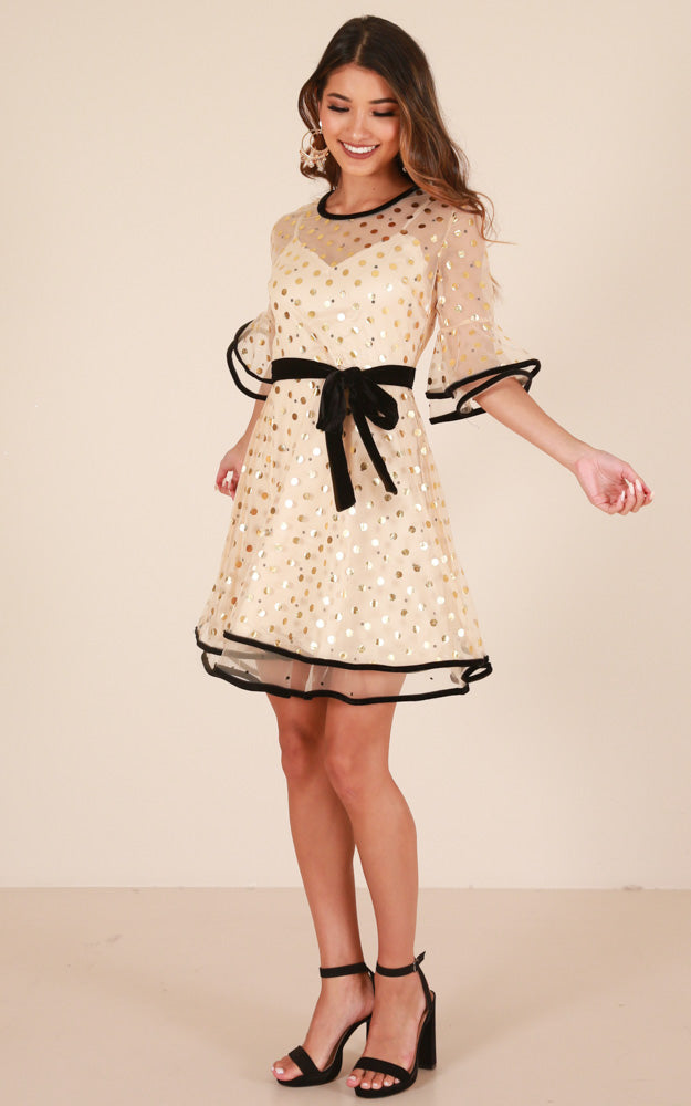 My Wish Dress In Gold Polka Dot