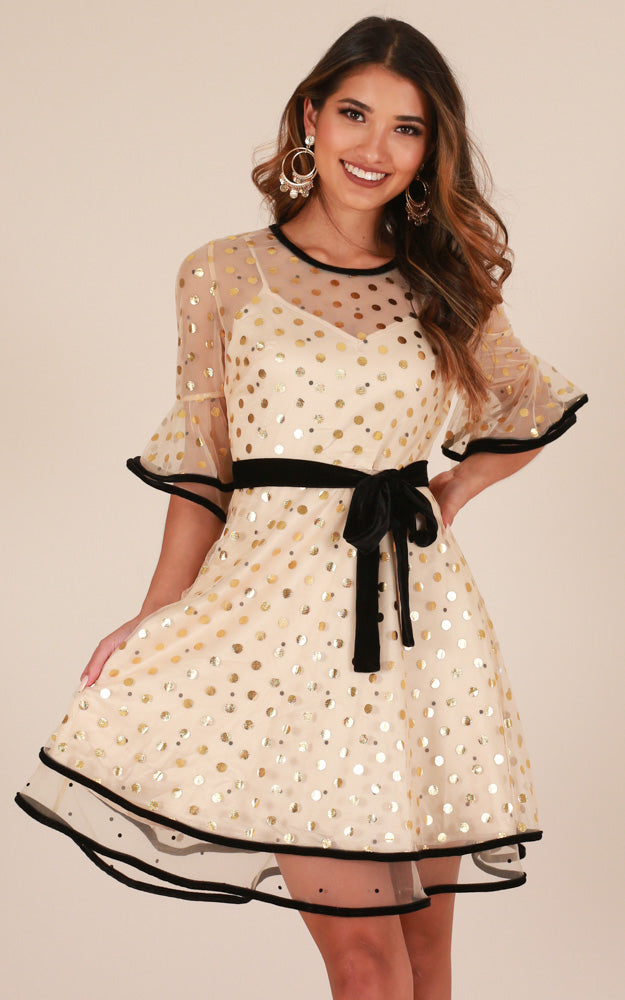 My Wish Dress In Gold Polka Dot