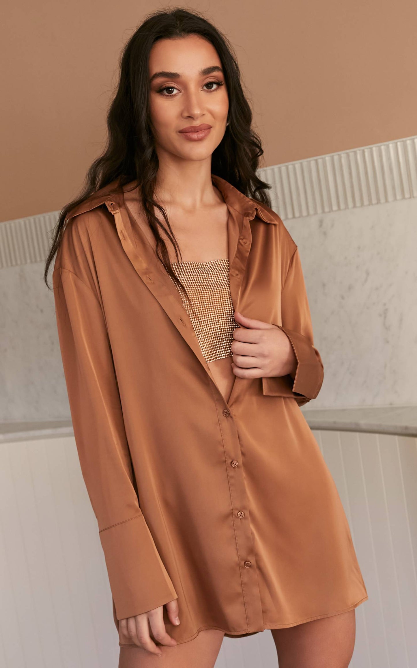 Berthe Oversized Long Sleeve Shirt in Camel
