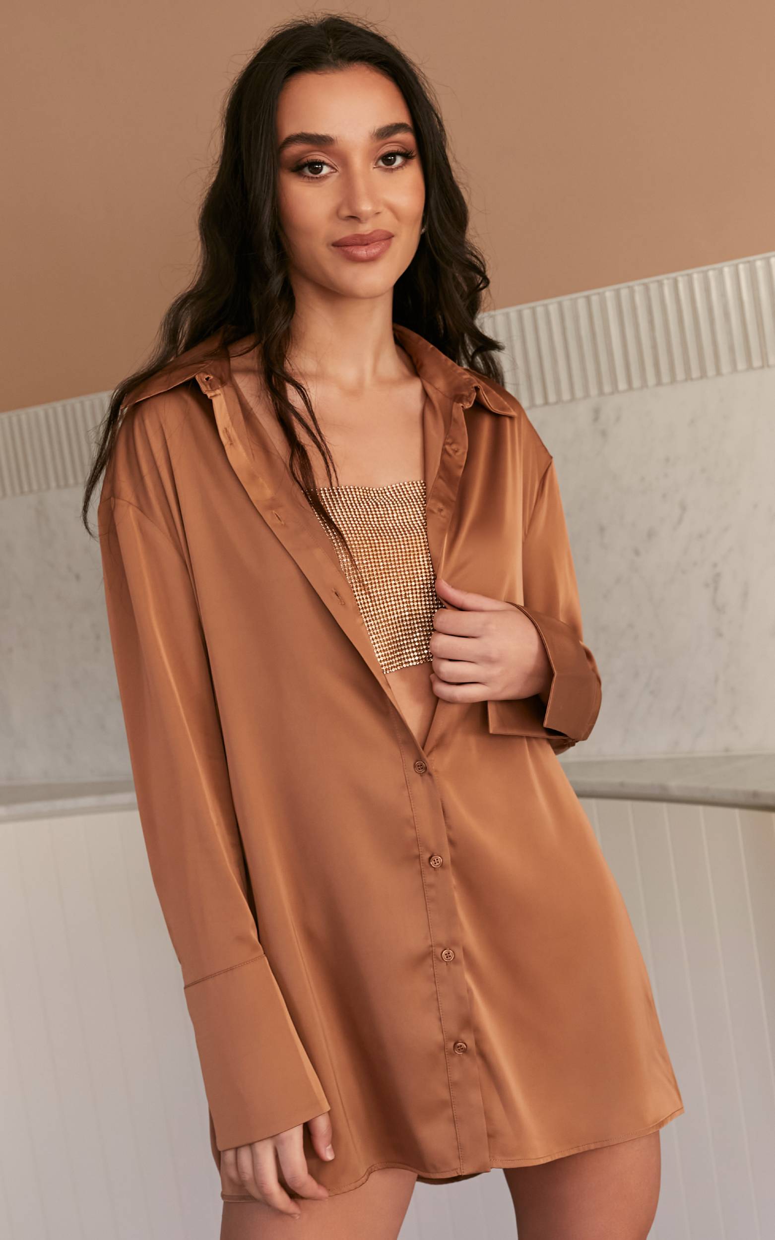 Berthe Oversized Long Sleeve Shirt in Camel