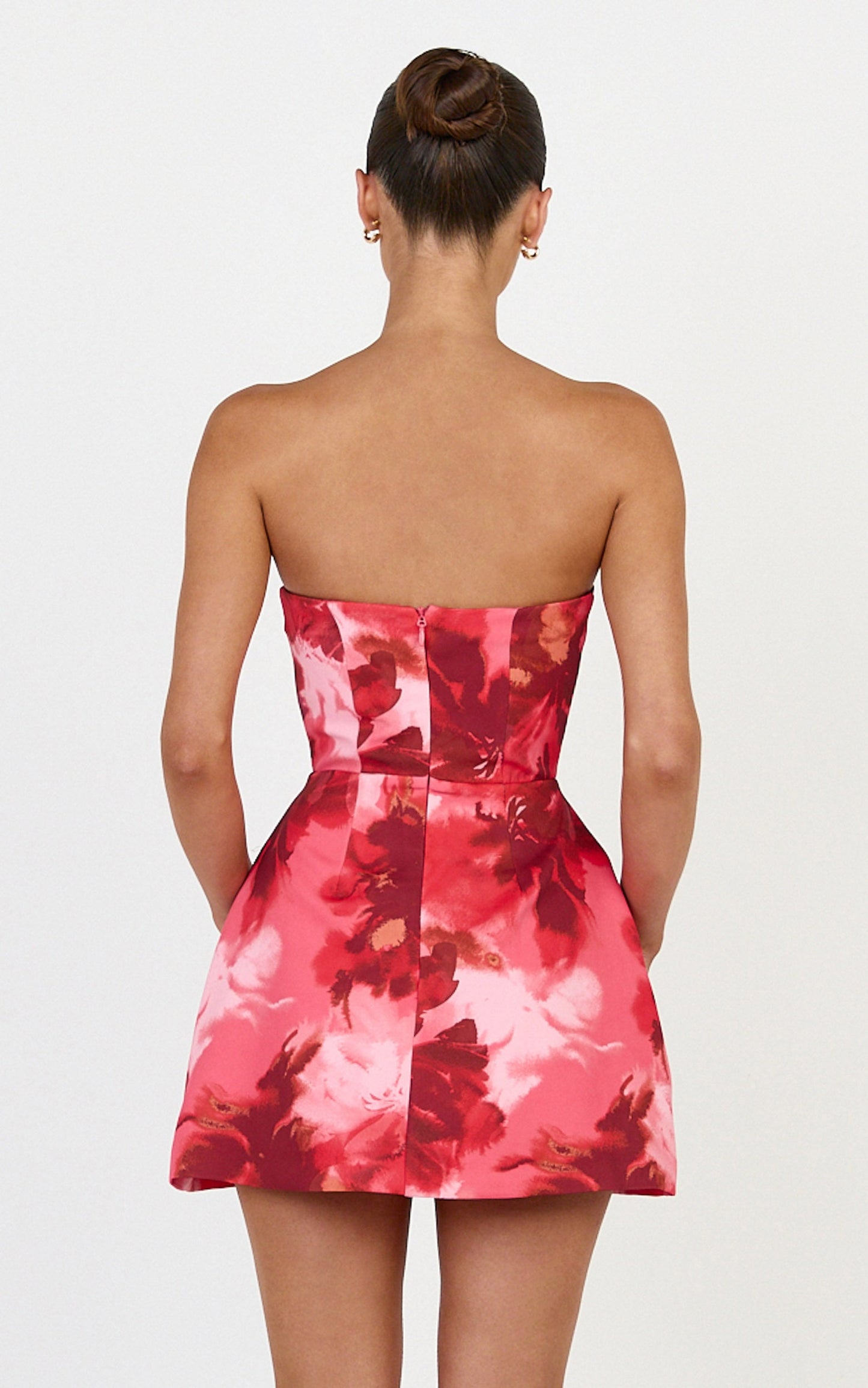 Lorena Playsuit - Strapless Fit And Flare Playsuit in Maila Red Floral Print