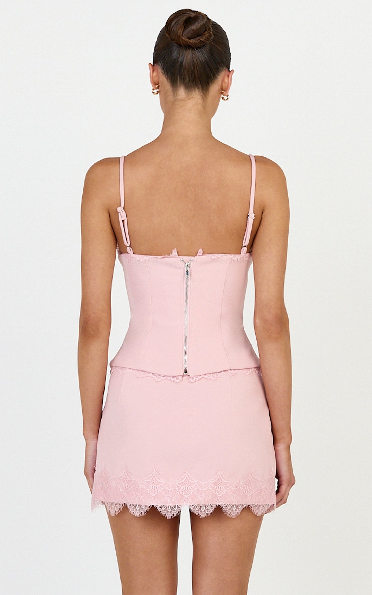 Primrose Top - Fitted Balconette Lace Trim Bodice Top in Pink