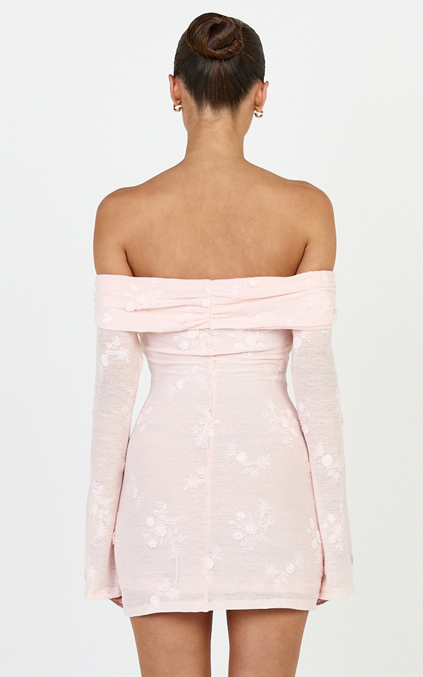 Raymond Mini Dress - Off Shoulder Long Sleeve Fitted Dress in Pink