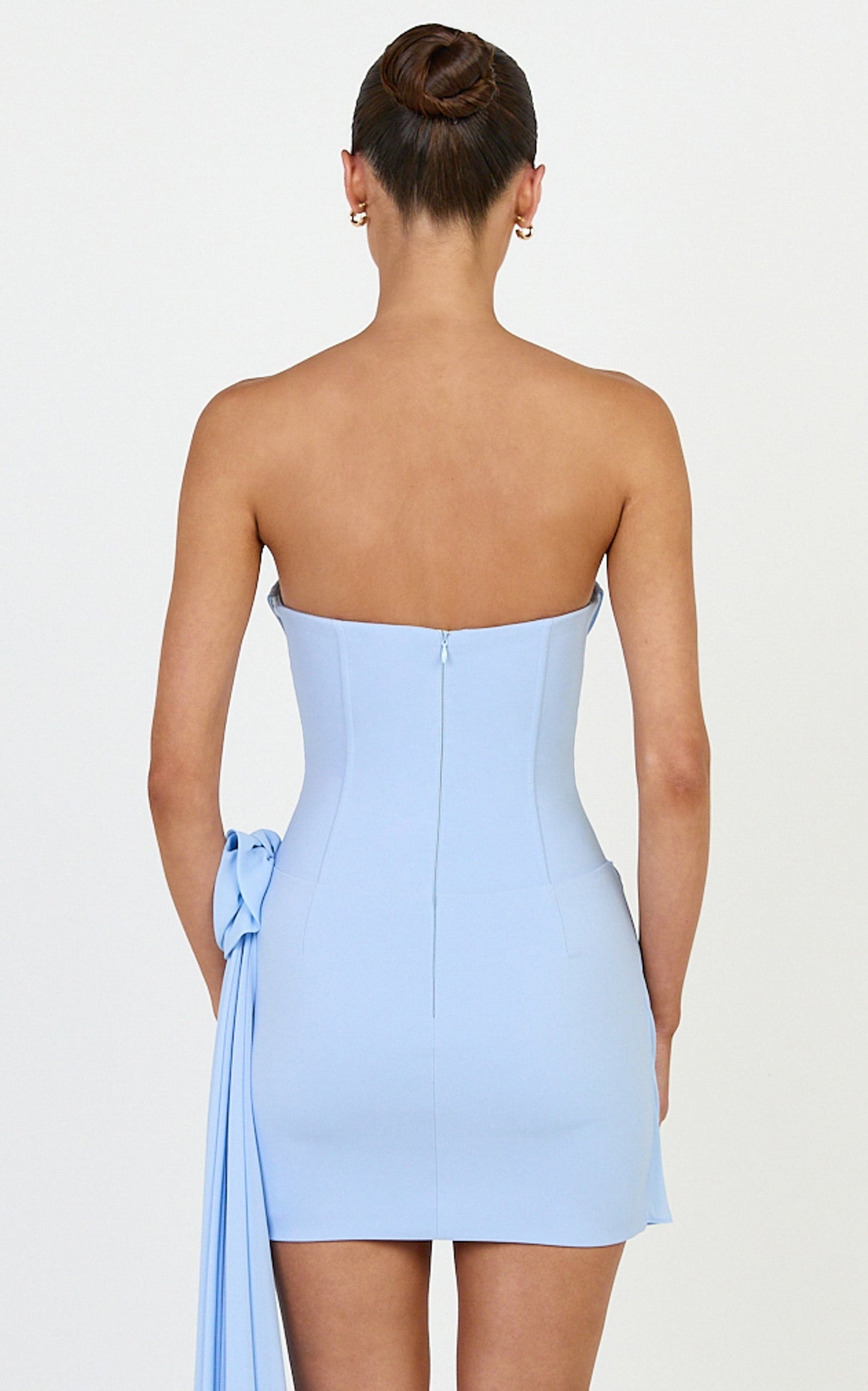 Riley Mini Dress - Strapless Draped Corset Bodycon Dress in Blue