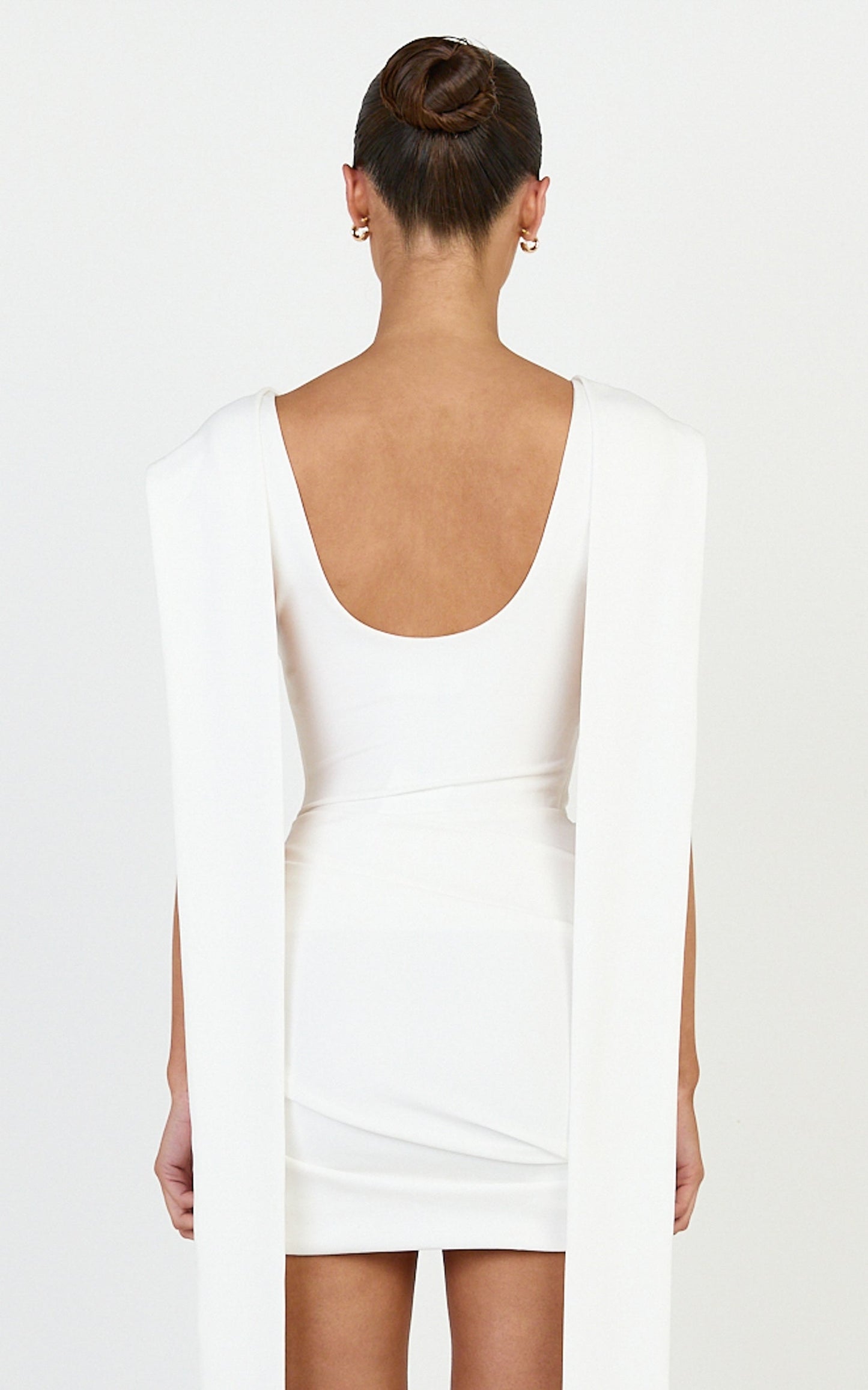 Cosette Mini Dress - Draped Sash Side Ruched Dress in White