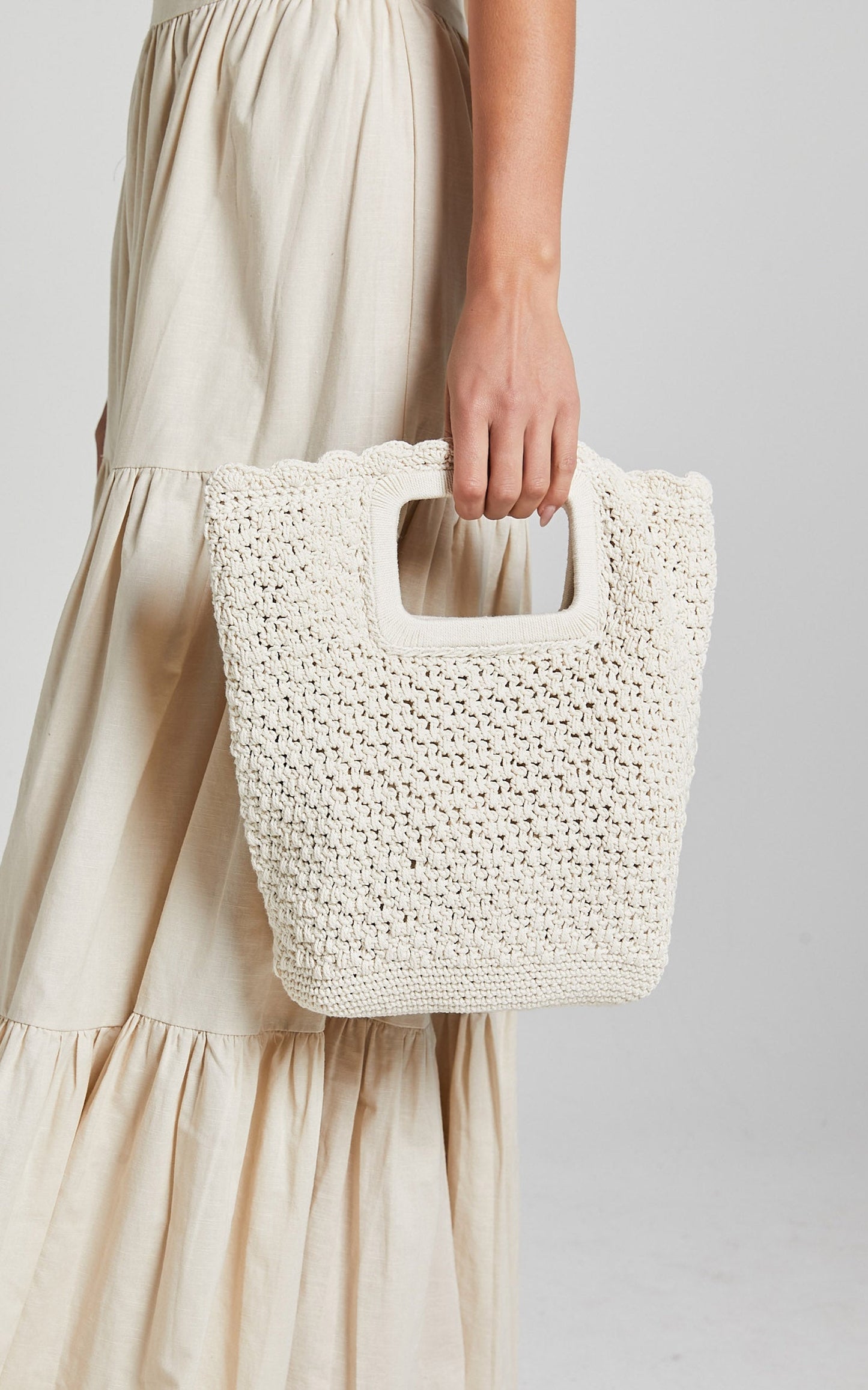 Tahiti Woven Square Tote Clutch in Cream