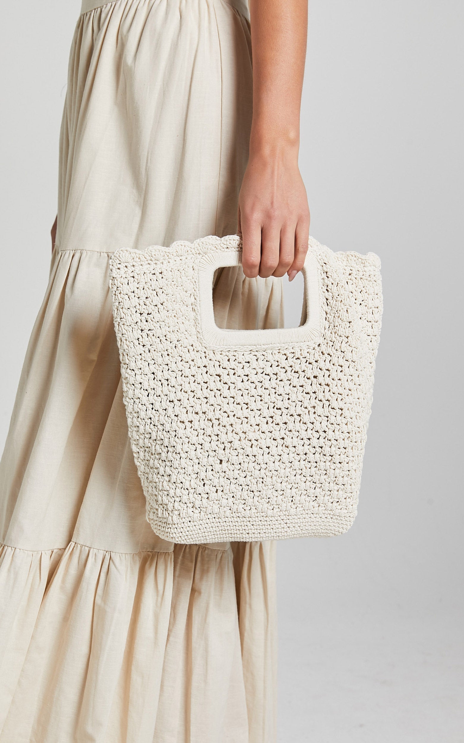 Tahiti Woven Square Tote Clutch in Cream