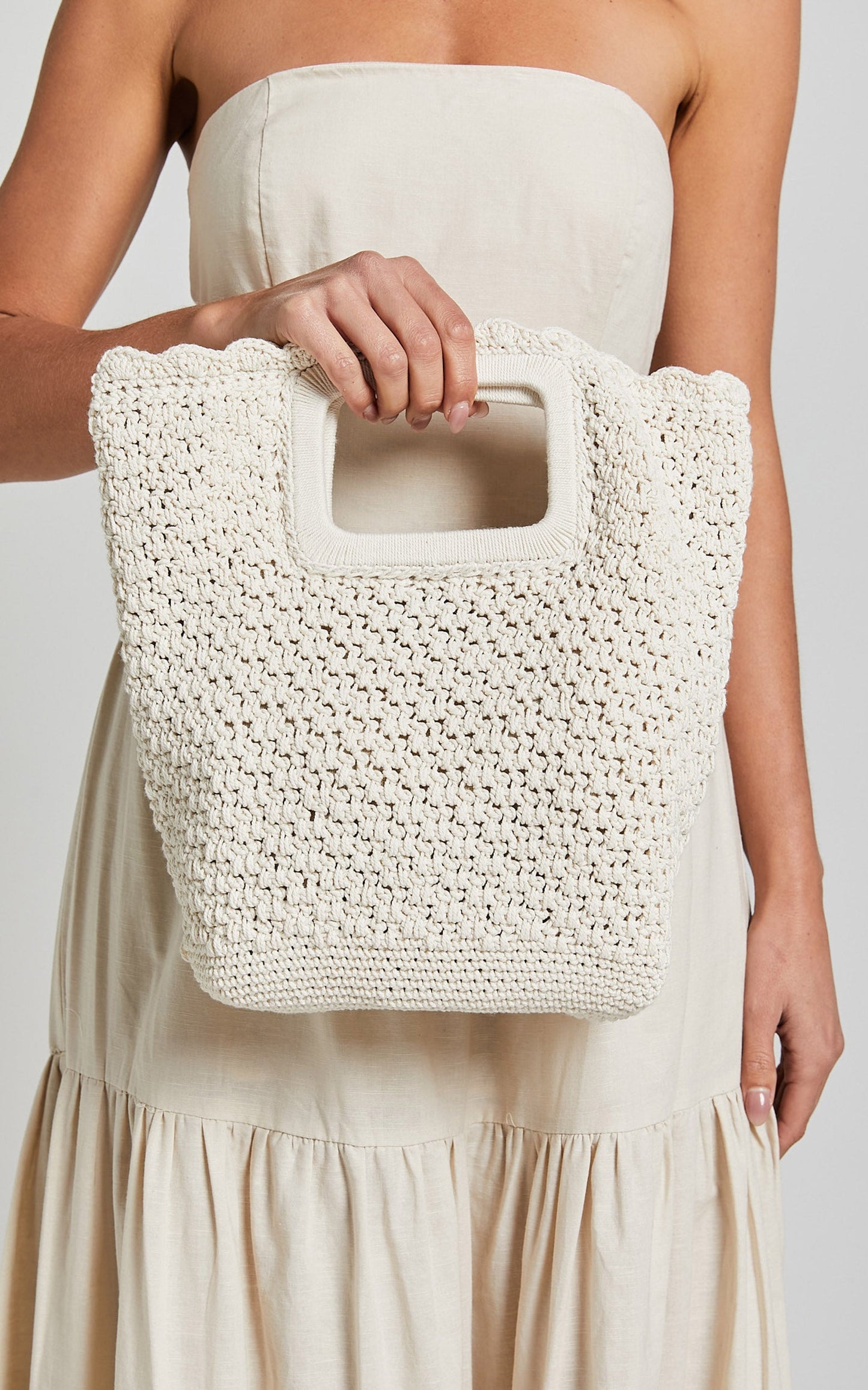 Tahiti Woven Square Tote Clutch in Cream