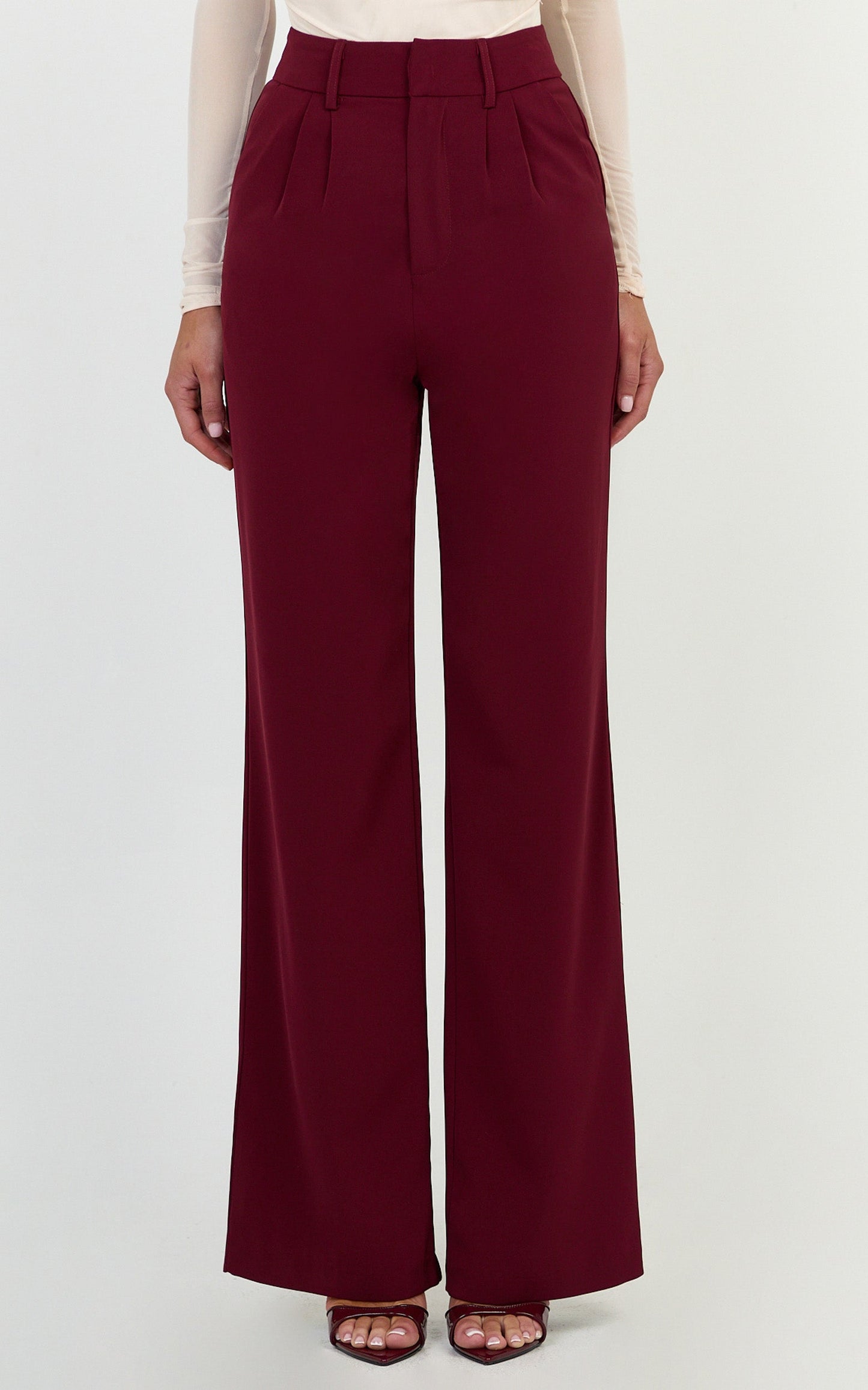Melissa Pants - Pleat Front Wide Leg Tailored Pants in Wine