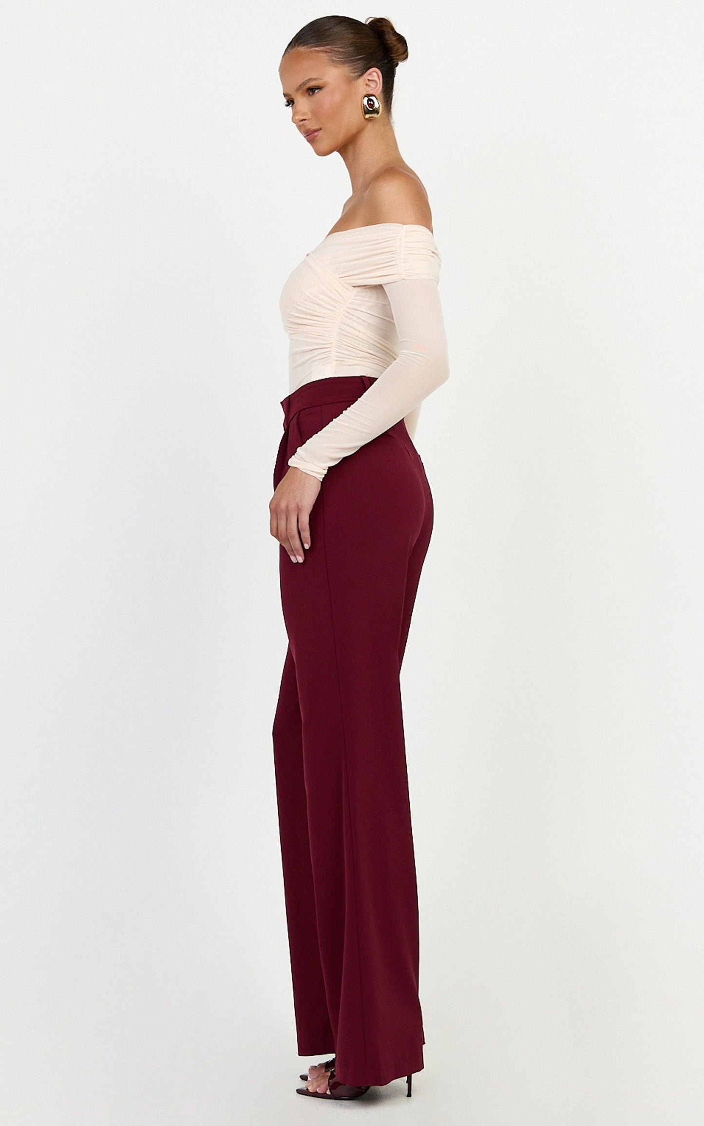 Melissa Pants - Pleat Front Wide Leg Tailored Pants in Wine