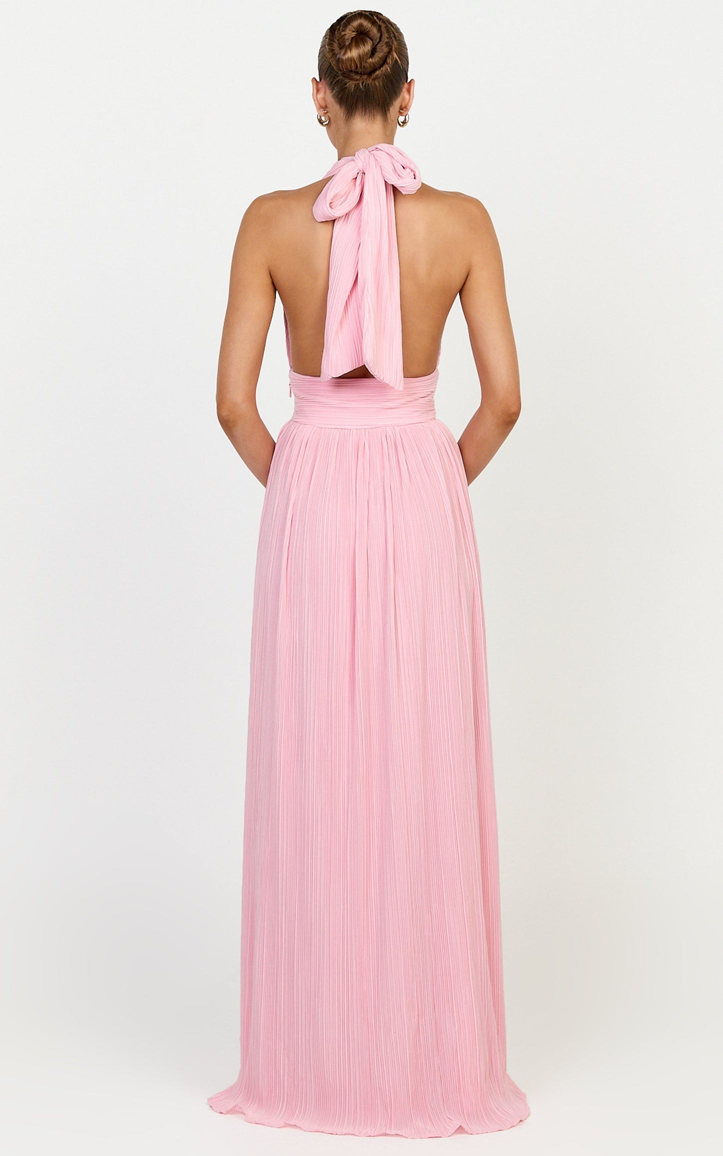 Aurelia Maxi Dress - Plisse Halter Neck Dress in Pink