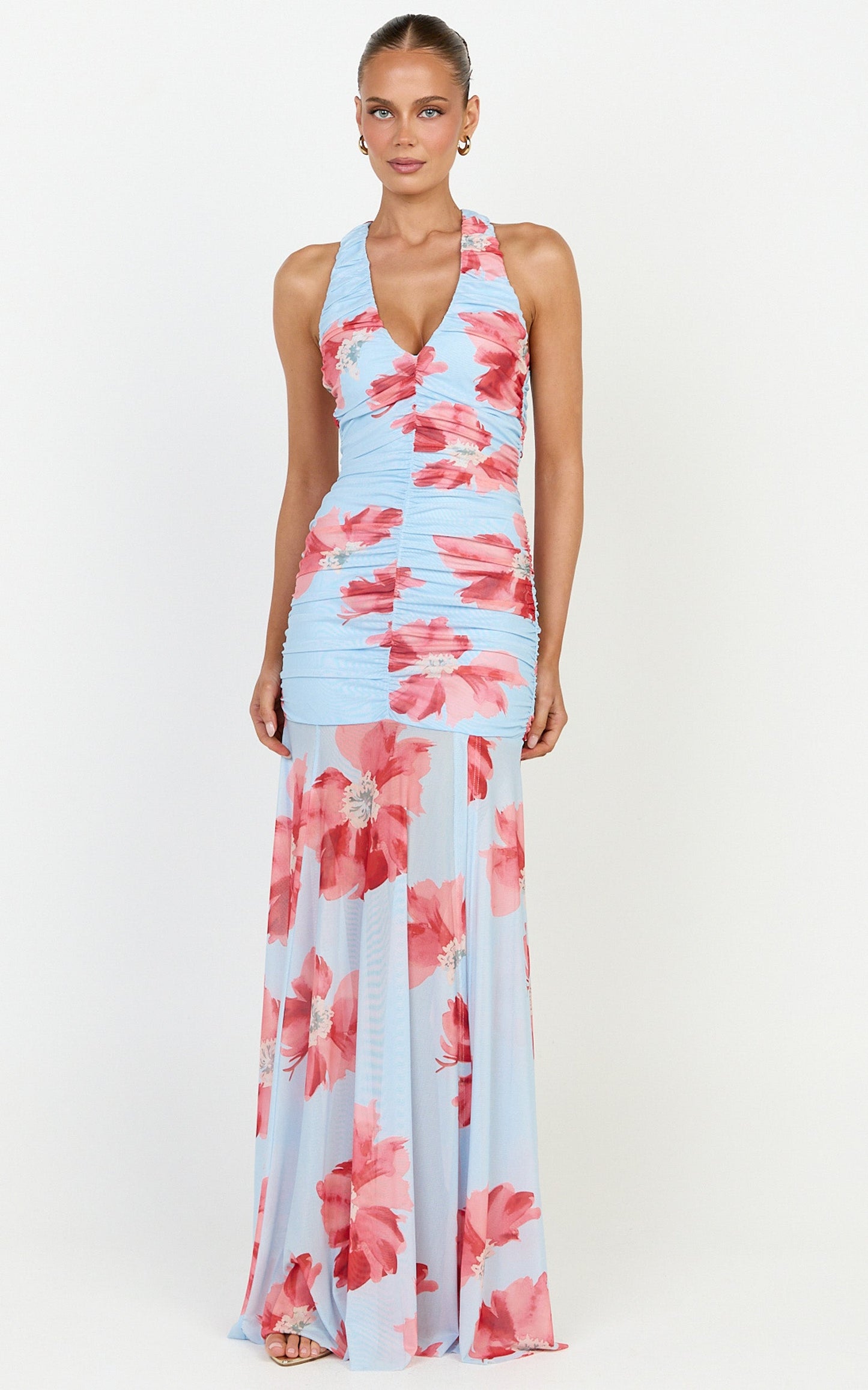Jasmine Maxi Dress - Ruched Racer Back Dress in Mirabelle Floral Print