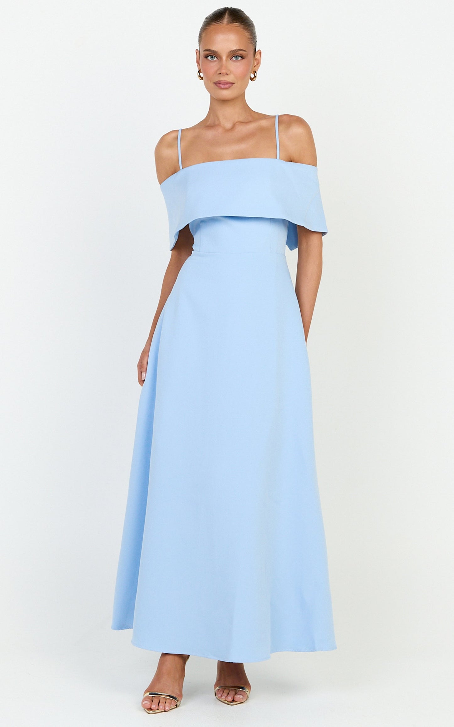 Aviana Midi Dress - Bodice Overlay A Line Dress in Blue