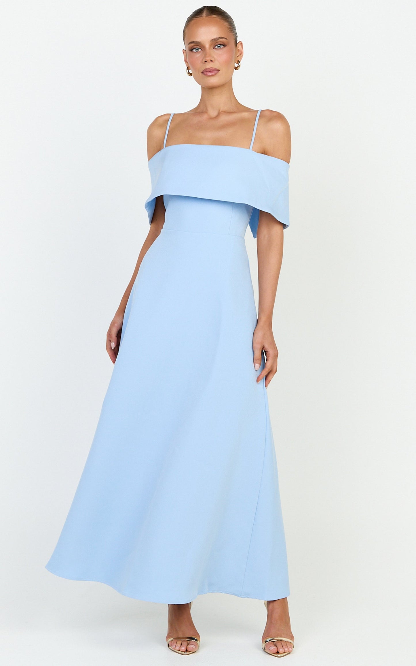 Aviana Midi Dress - Bodice Overlay A Line Dress in Blue