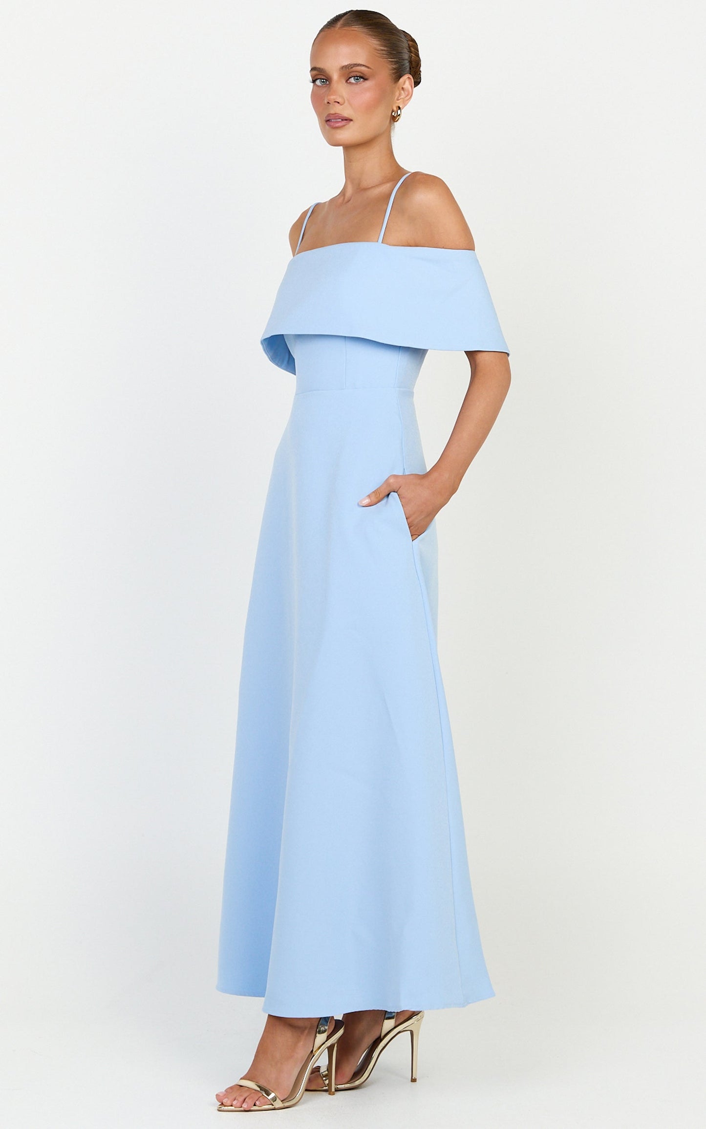 Aviana Midi Dress - Bodice Overlay A Line Dress in Blue