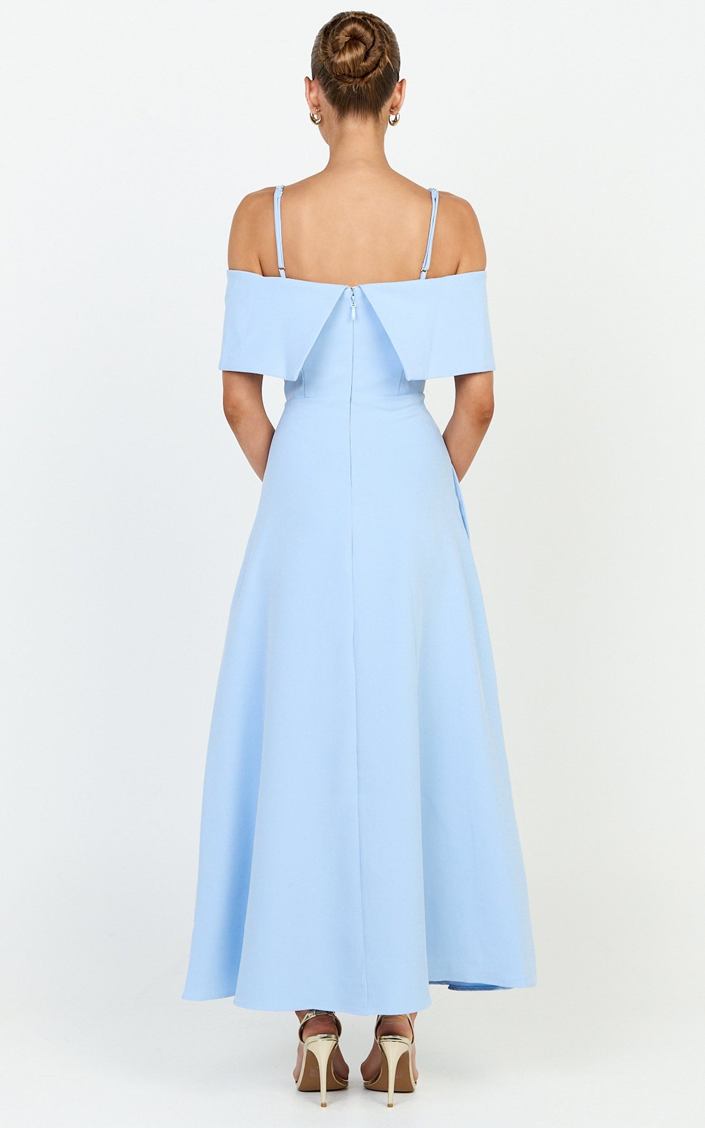 Aviana Midi Dress - Bodice Overlay A Line Dress in Blue