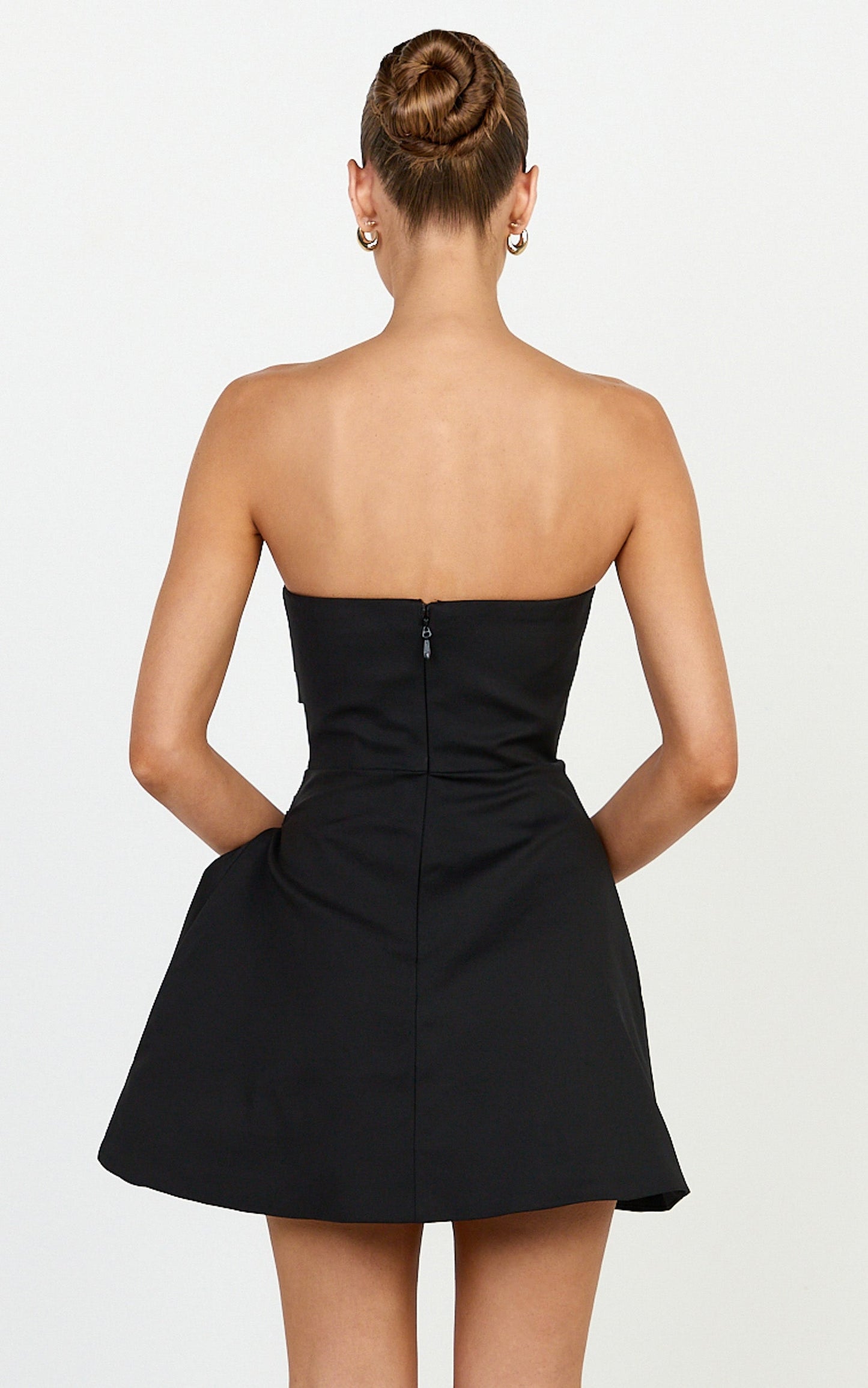 Celeste Mini Dress - Strapless Sculptural Tuck Dress in Black
