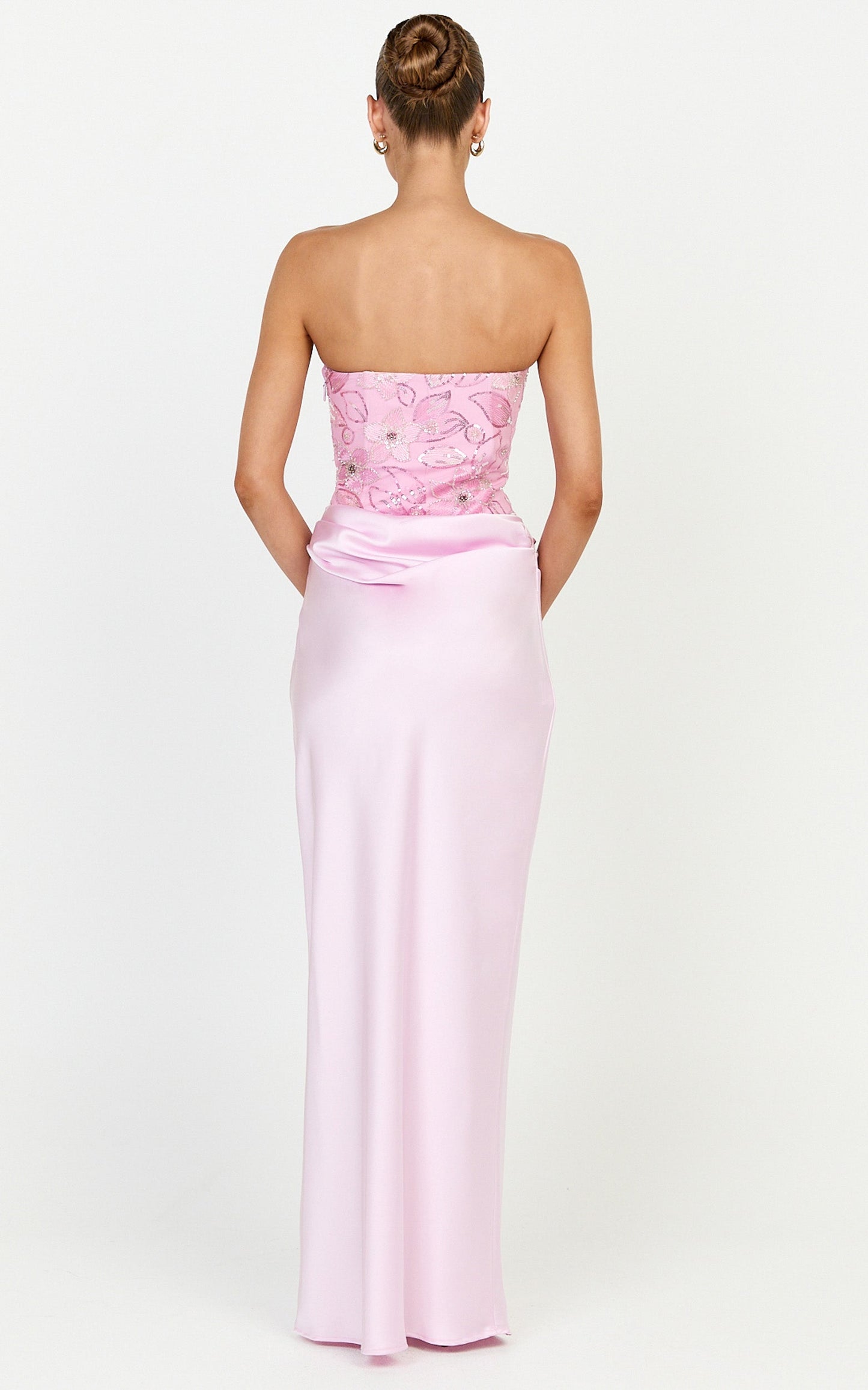 Amie Maxi Dress - Strapless Sequin Bodice Dress With Draped Satin Skirt in Pink
