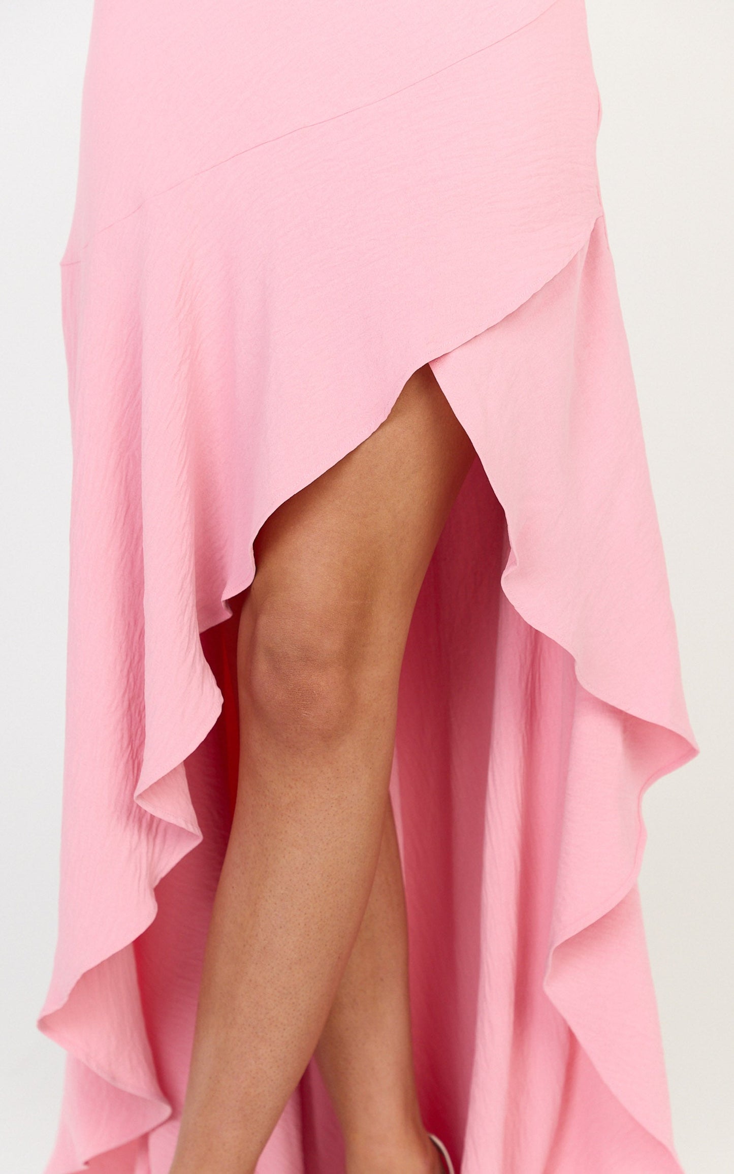 Sunny Maxi Dress - Cowl Neck Asymmetric Hem Dress in Pink