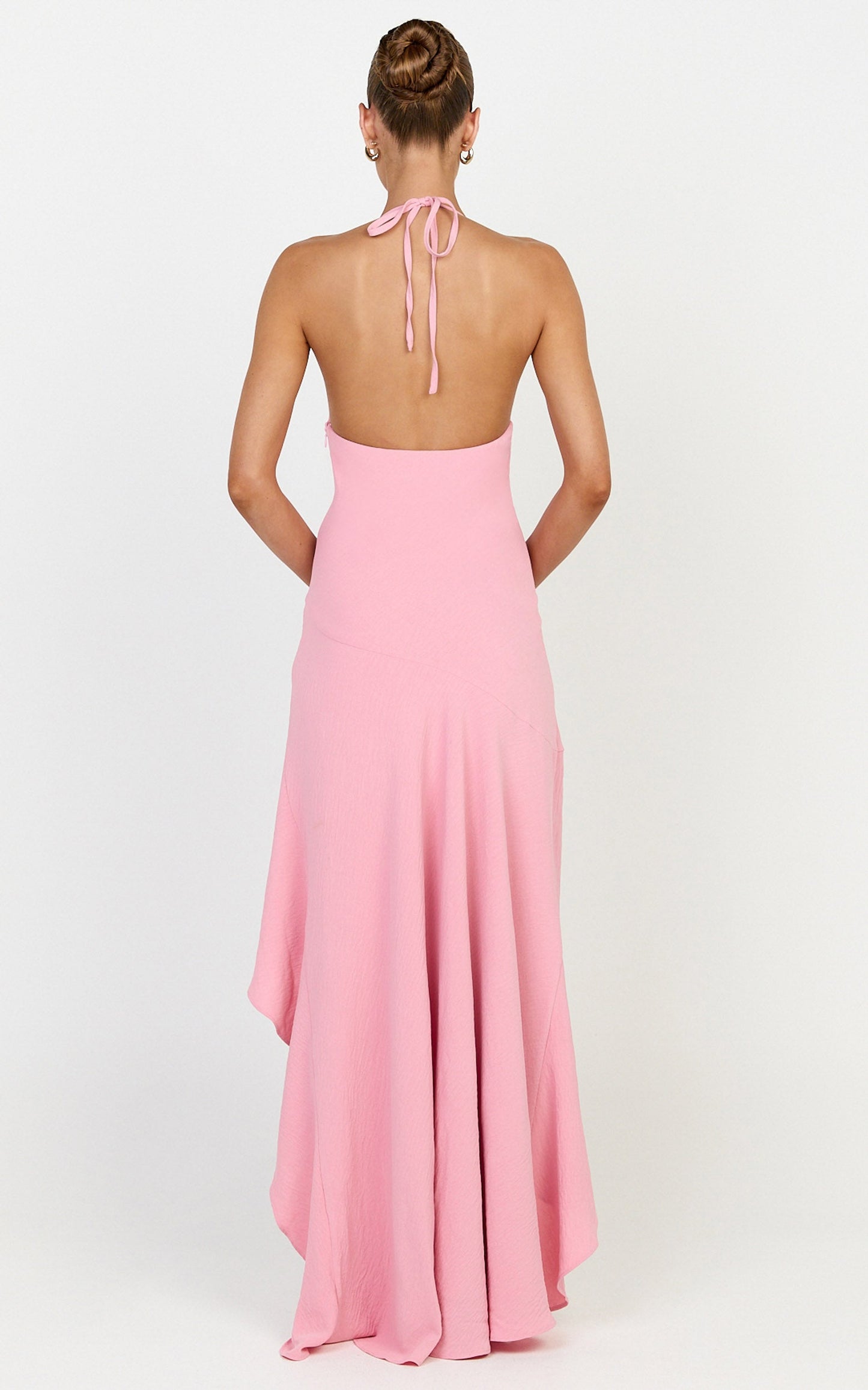 Sunny Maxi Dress - Cowl Neck Asymmetric Hem Dress in Pink