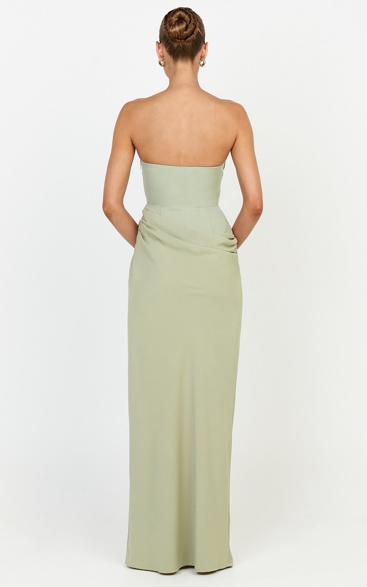 Phoebe Maxi Dress - Strapless Structured Bodice Drape Skirt Dress in Sage