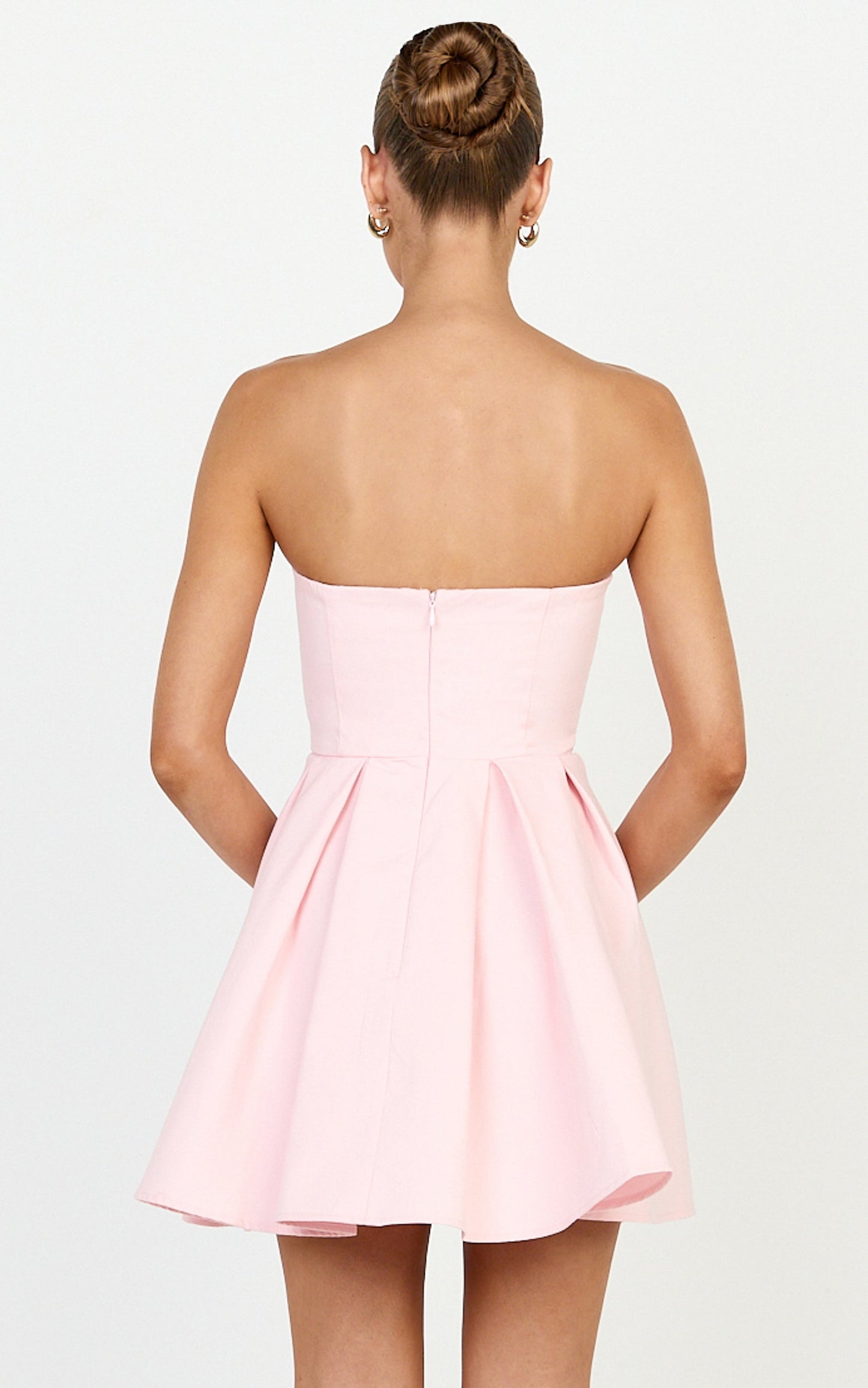 Avery Mini Dress - Strapless Fitted Bodice Full Pleated Skirt Dress in Baby Pink