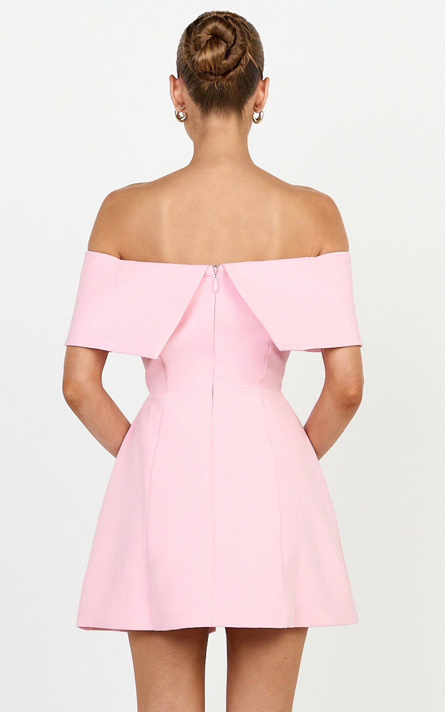 Aviana Mini Dress - Overlay Off Shoulder Tulip Skirt Dress in Pink