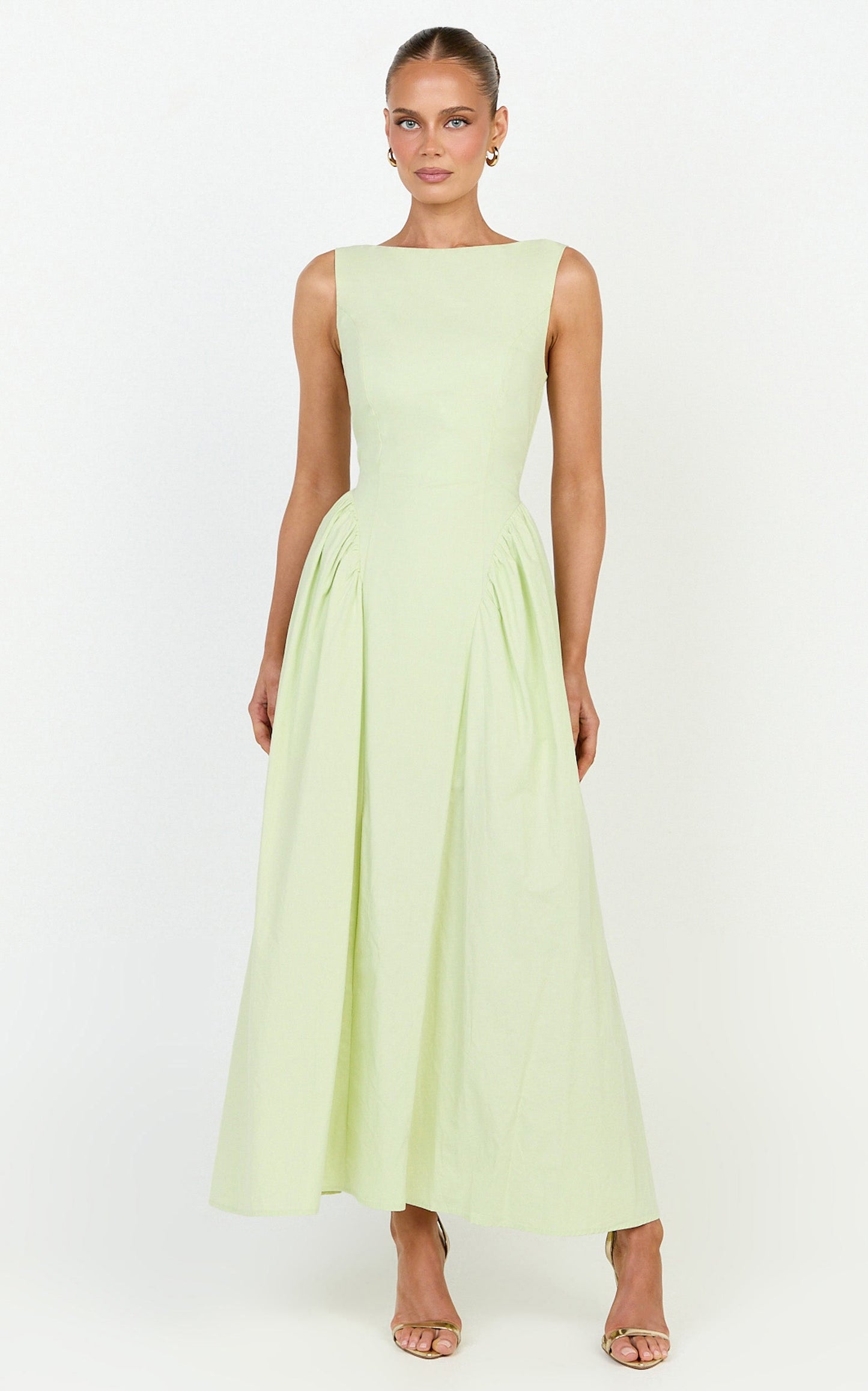 Casina Midi Dress - Boat Neck Tie Back Fit And Flare Dress in Sage