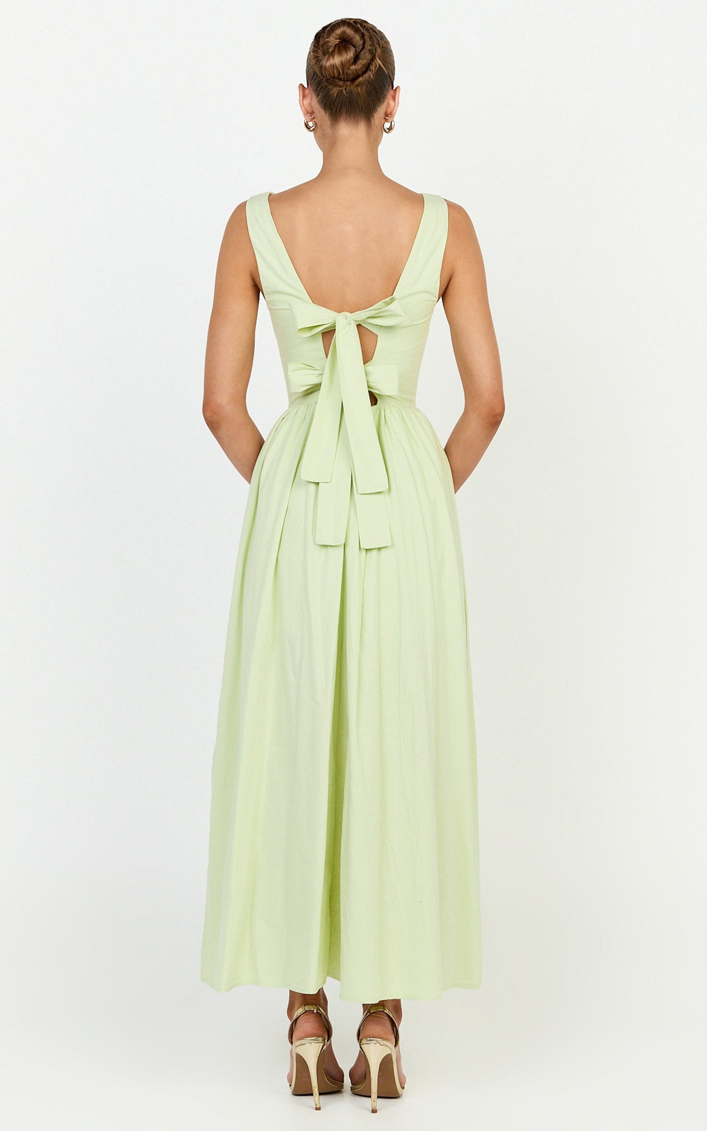 Casina Midi Dress - Boat Neck Tie Back Fit And Flare Dress in Sage