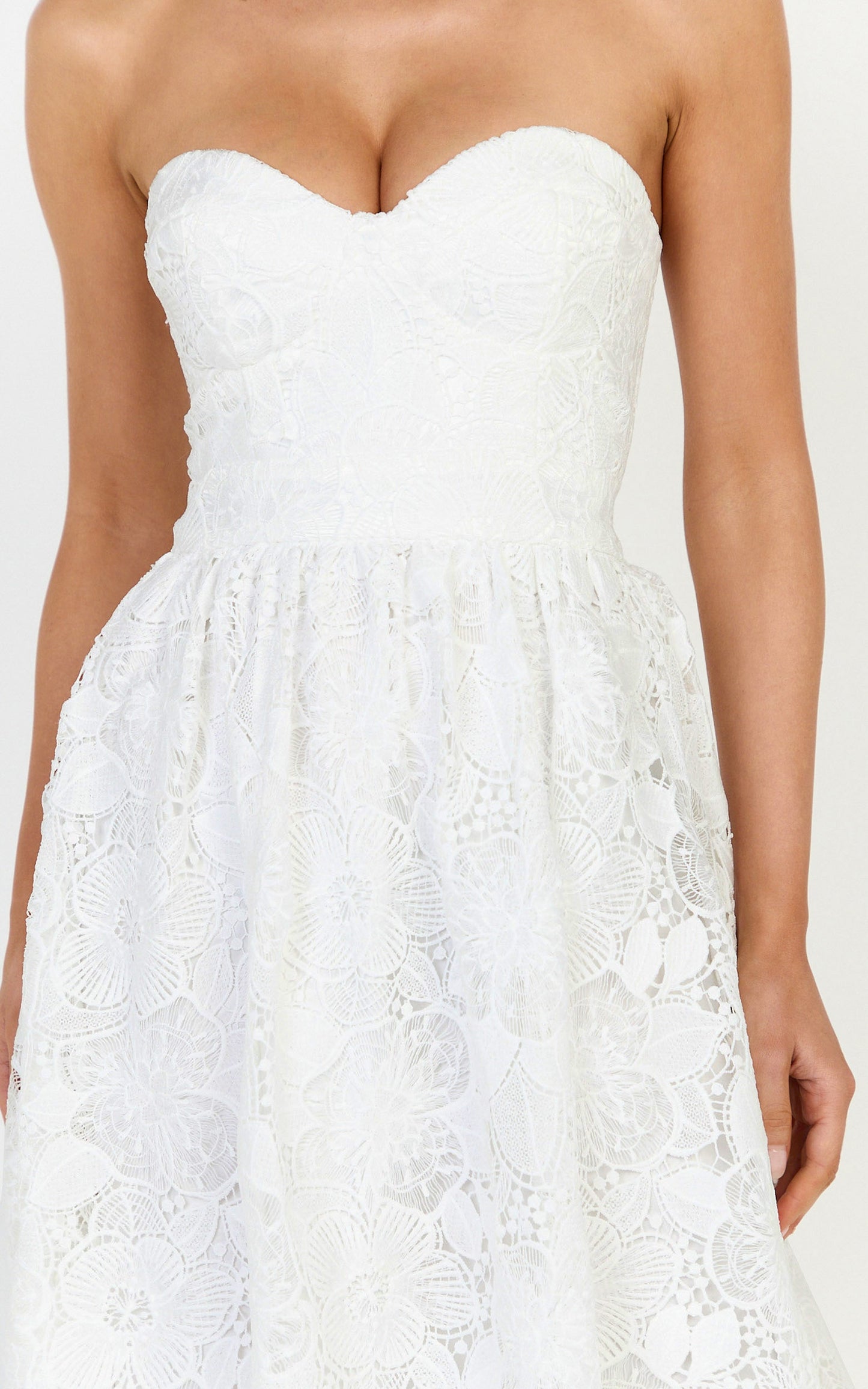 Gabriela Midi Dress - Strapless Lace Dress in White