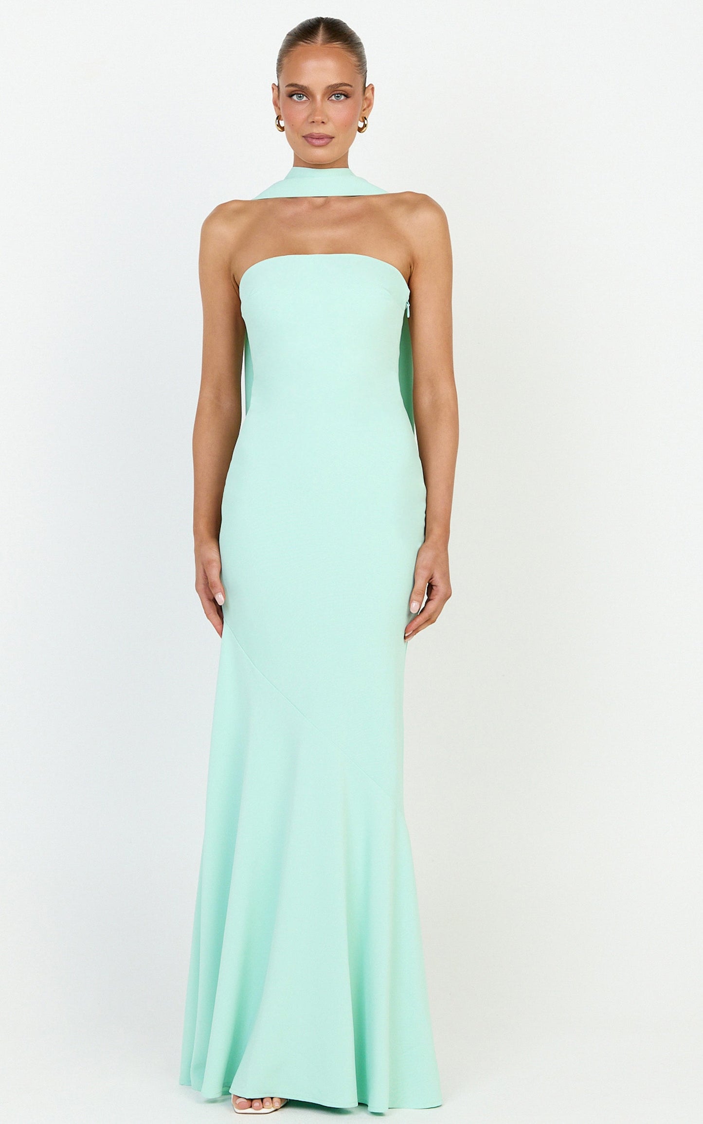 Lolly Maxi Dress - Strapless Bias Column Dress with Scarf in Mint