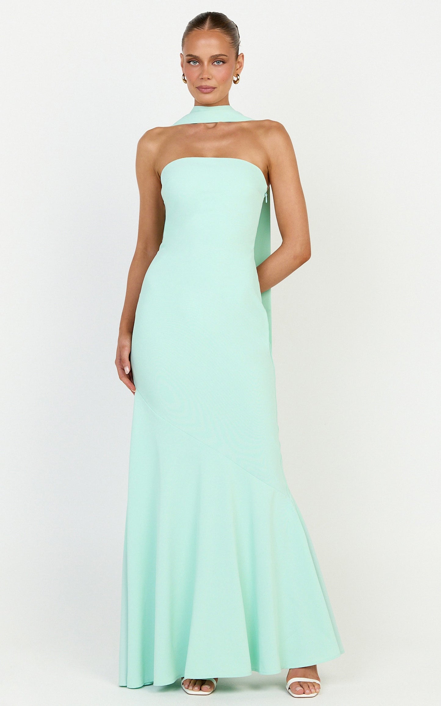 Lolly Maxi Dress - Strapless Bias Column Dress with Scarf in Mint