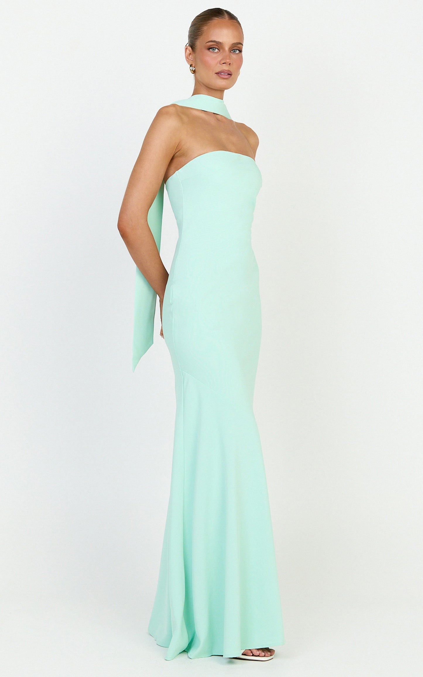 Lolly Maxi Dress - Strapless Bias Column Dress with Scarf in Mint