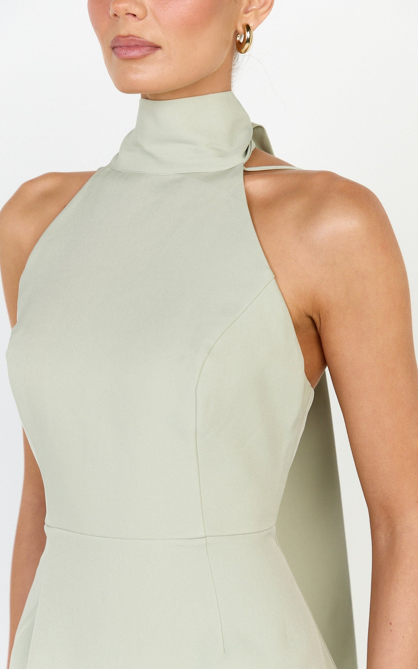 Renee Midi Dress - High Halter Sash Neck Tulip Skirt Dress in Sage