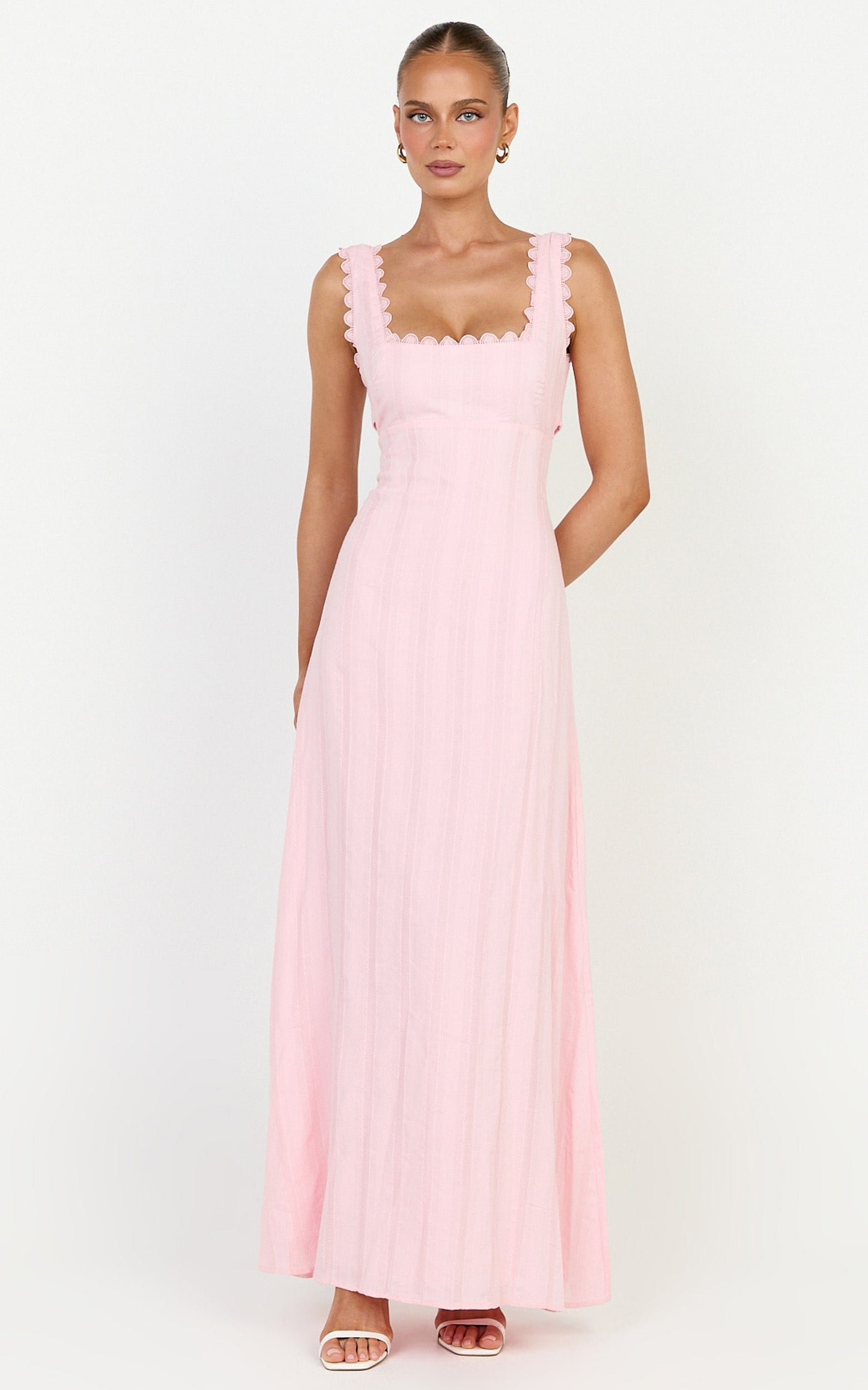 Roxanne Midi Dress - Square Neck Fit And Flare Dress in Pink