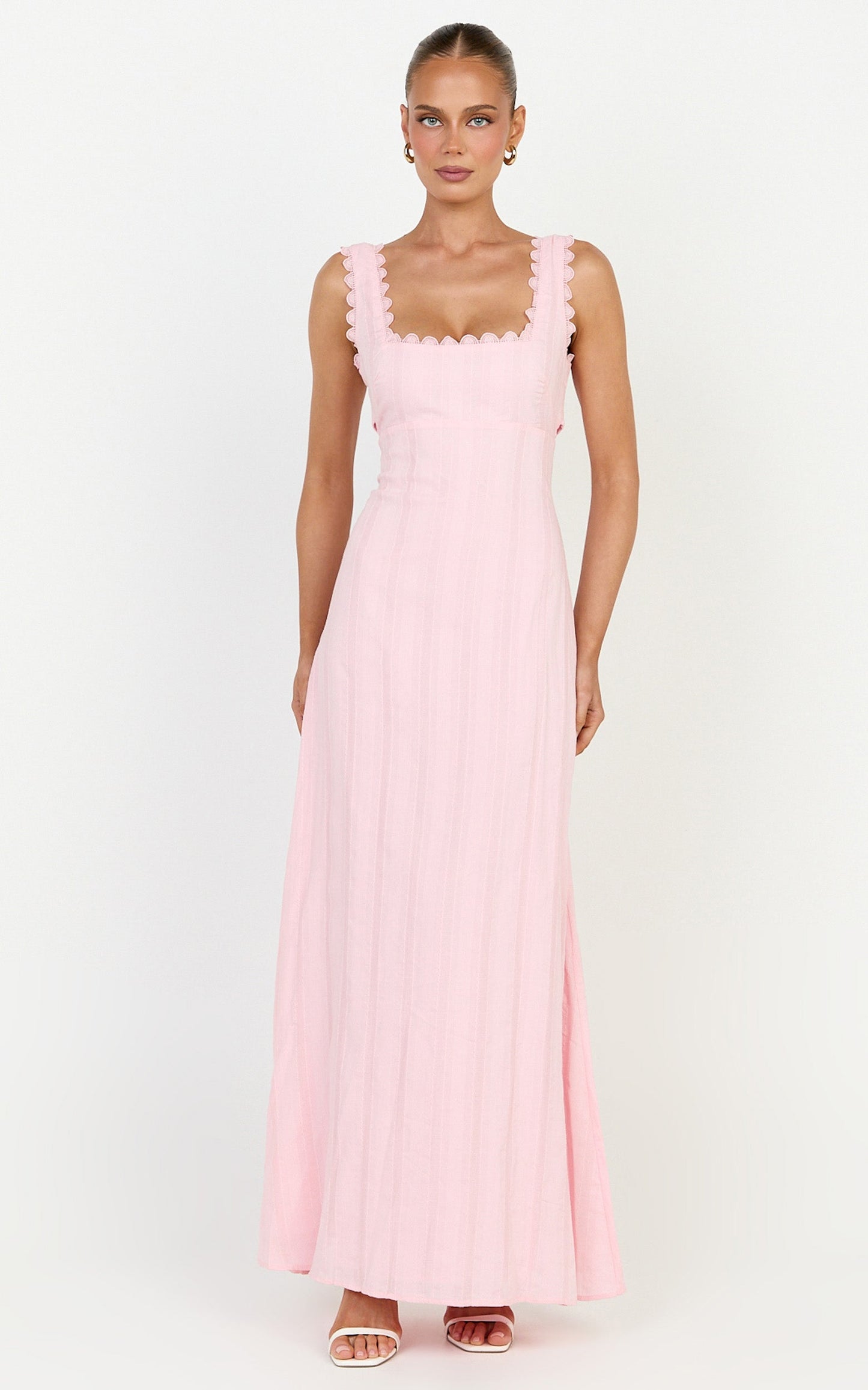 Roxanne Midi Dress - Square Neck Fit And Flare Dress in Pink