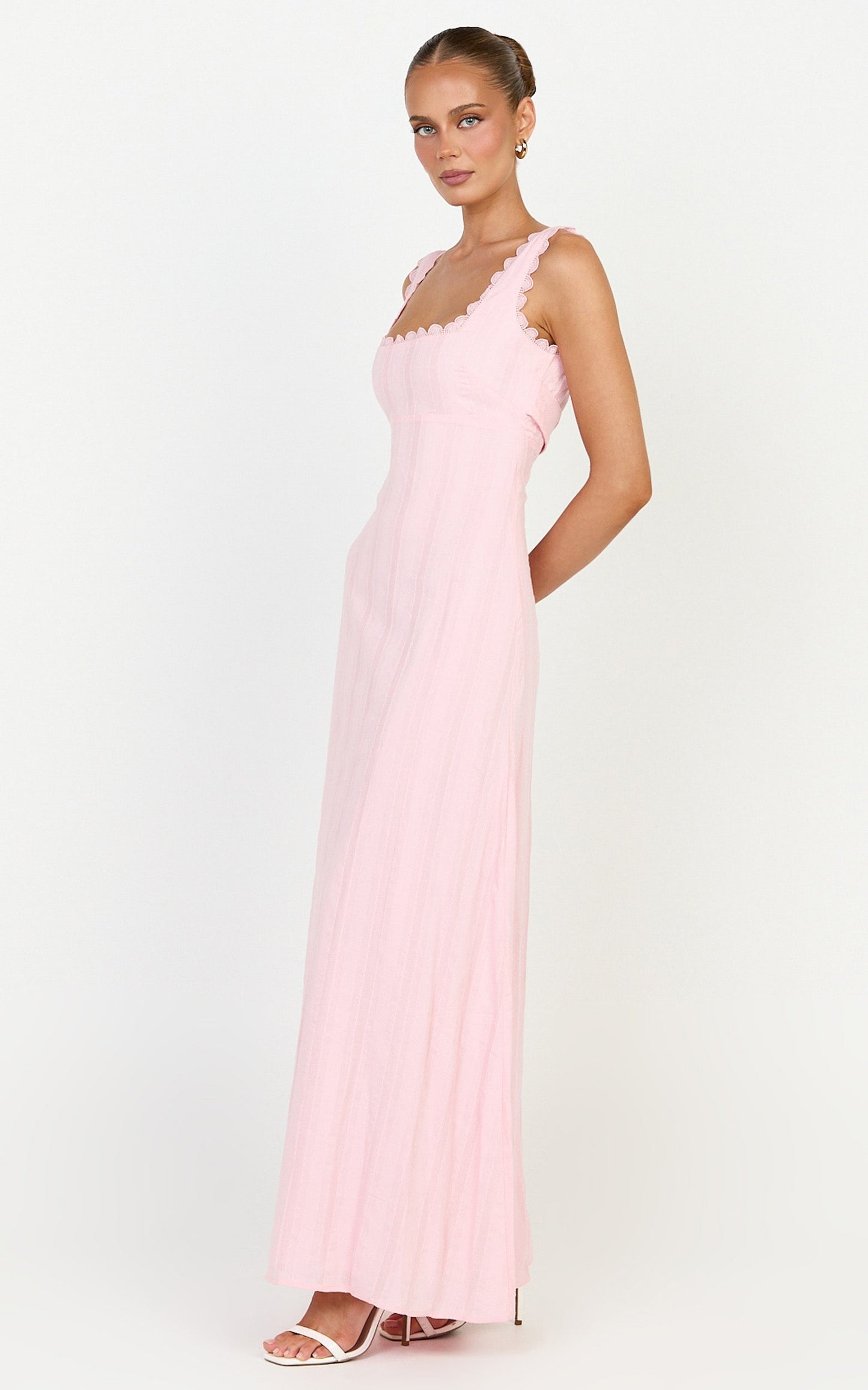 Roxanne Midi Dress - Square Neck Fit And Flare Dress in Pink