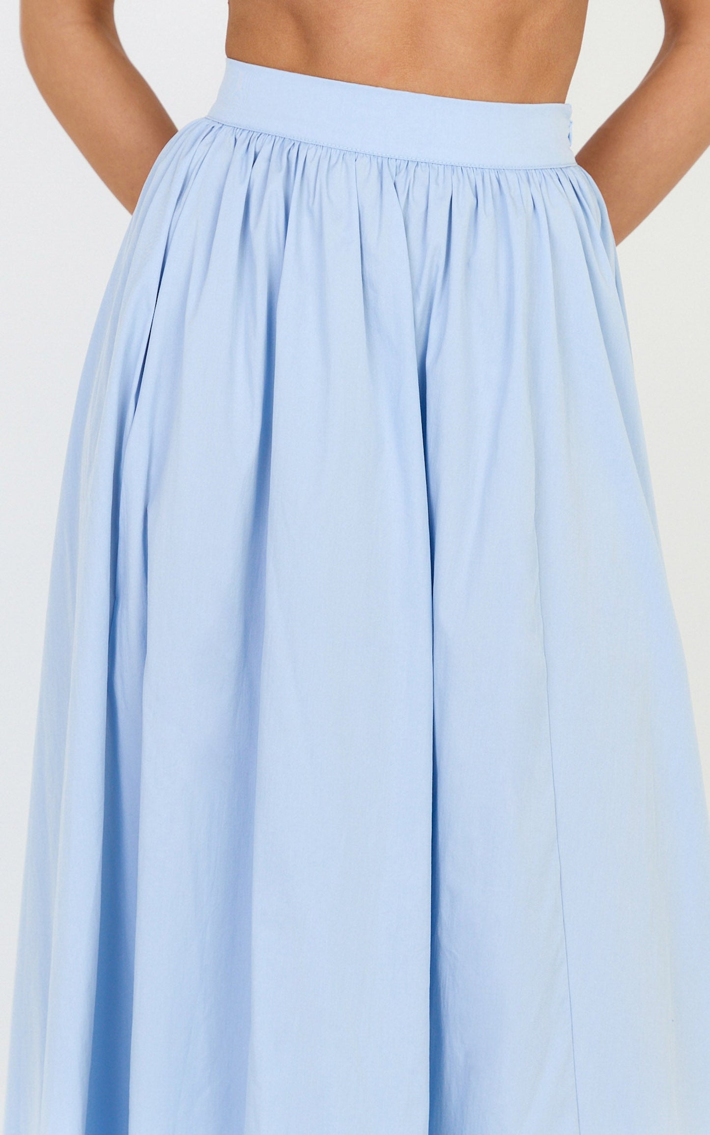 Tegan Two Piece Set - Straight Neck Micro Crop Top and A Line Maxi Skirt Set in Blue