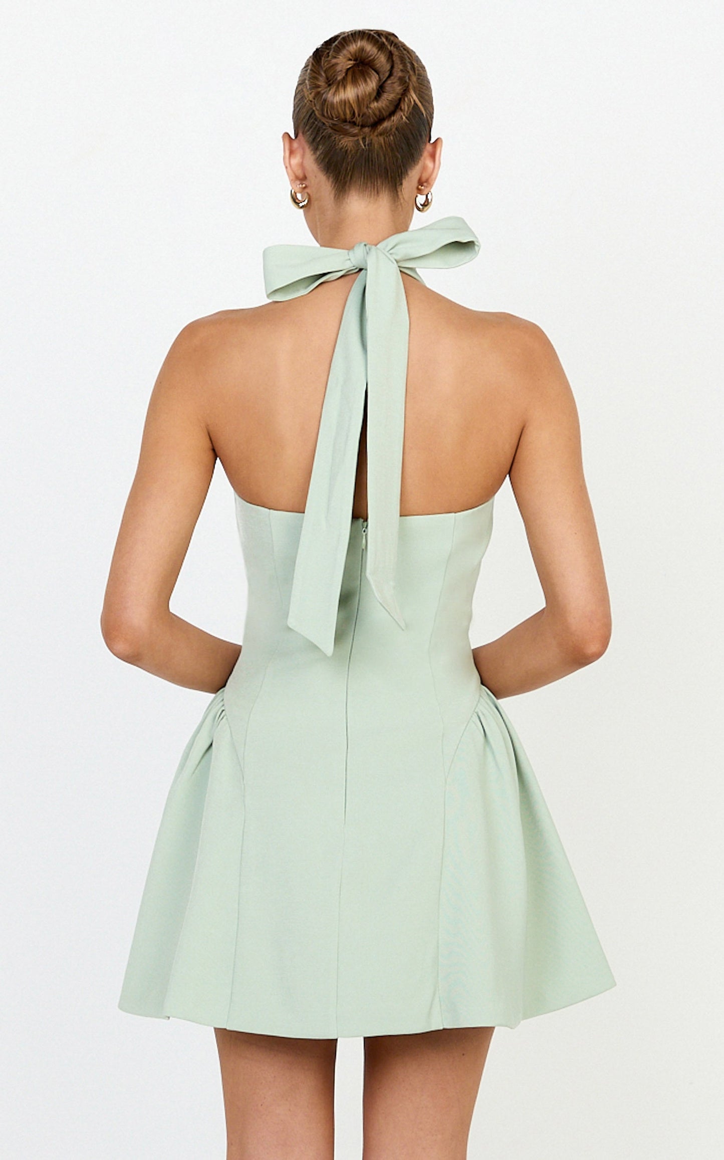 Violet Mini Dress - Halterneck A Line Dress in Sage