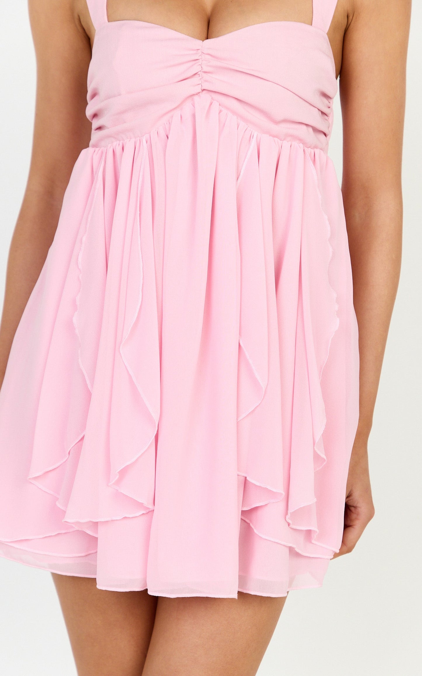 Juliette Mini Dress - Ruffle Fit And Flare Dress in Pink