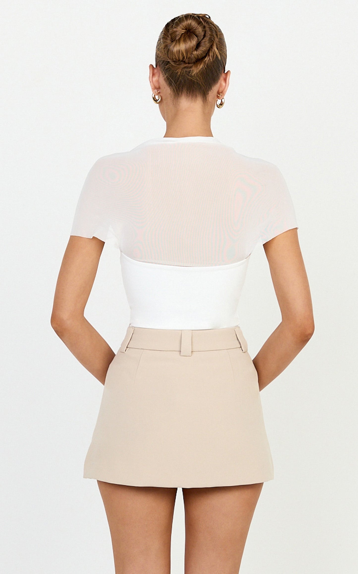 Eva Top - Contrast Sheer Bolero Sleeve Top in Off White
