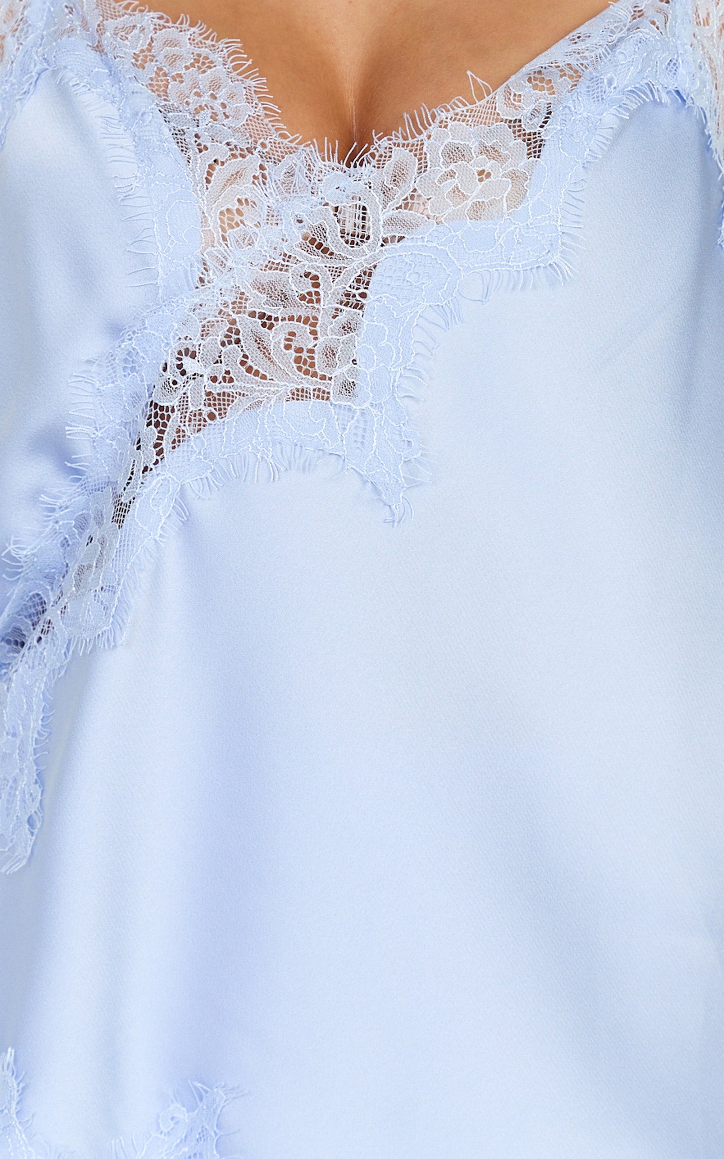 Ava Top - Lace Trim Asymmetrical Camisole Top in Baby Blue