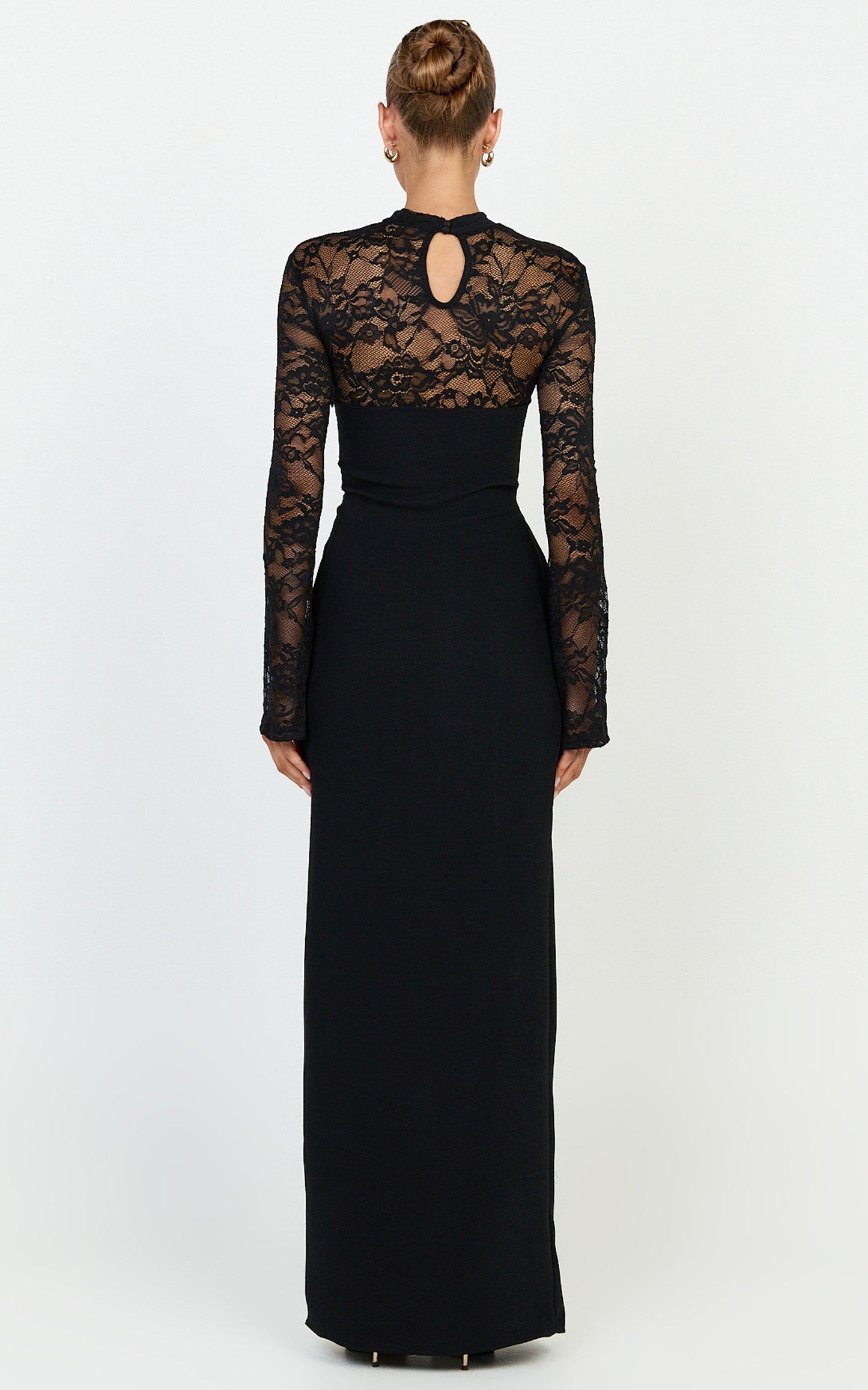 Sia Maxi Dress - Cut Out Lace Contrast Split Leg Dress in Black