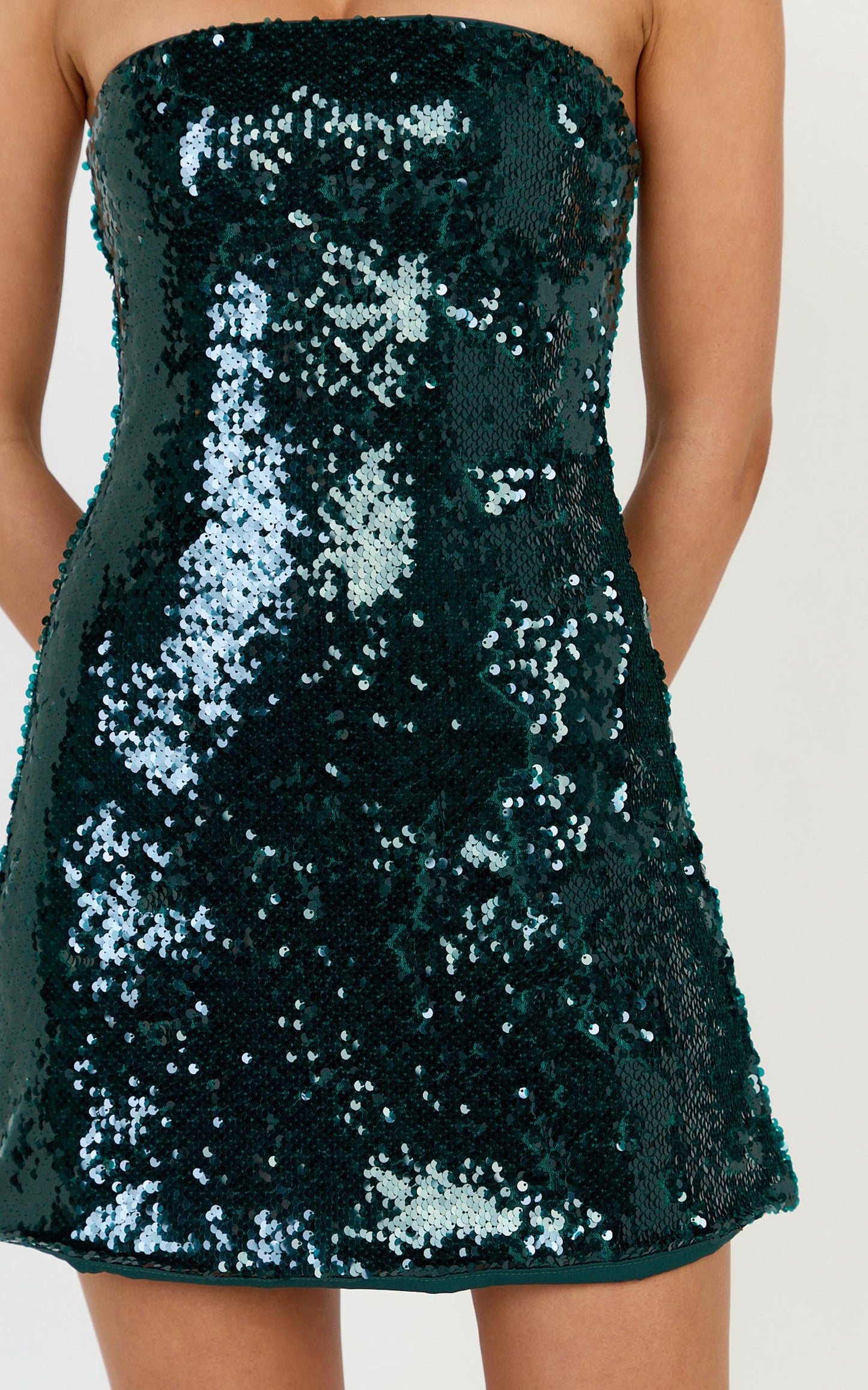 Zola Mini Dress - Strapless A Line Sequin Dress in Emerald