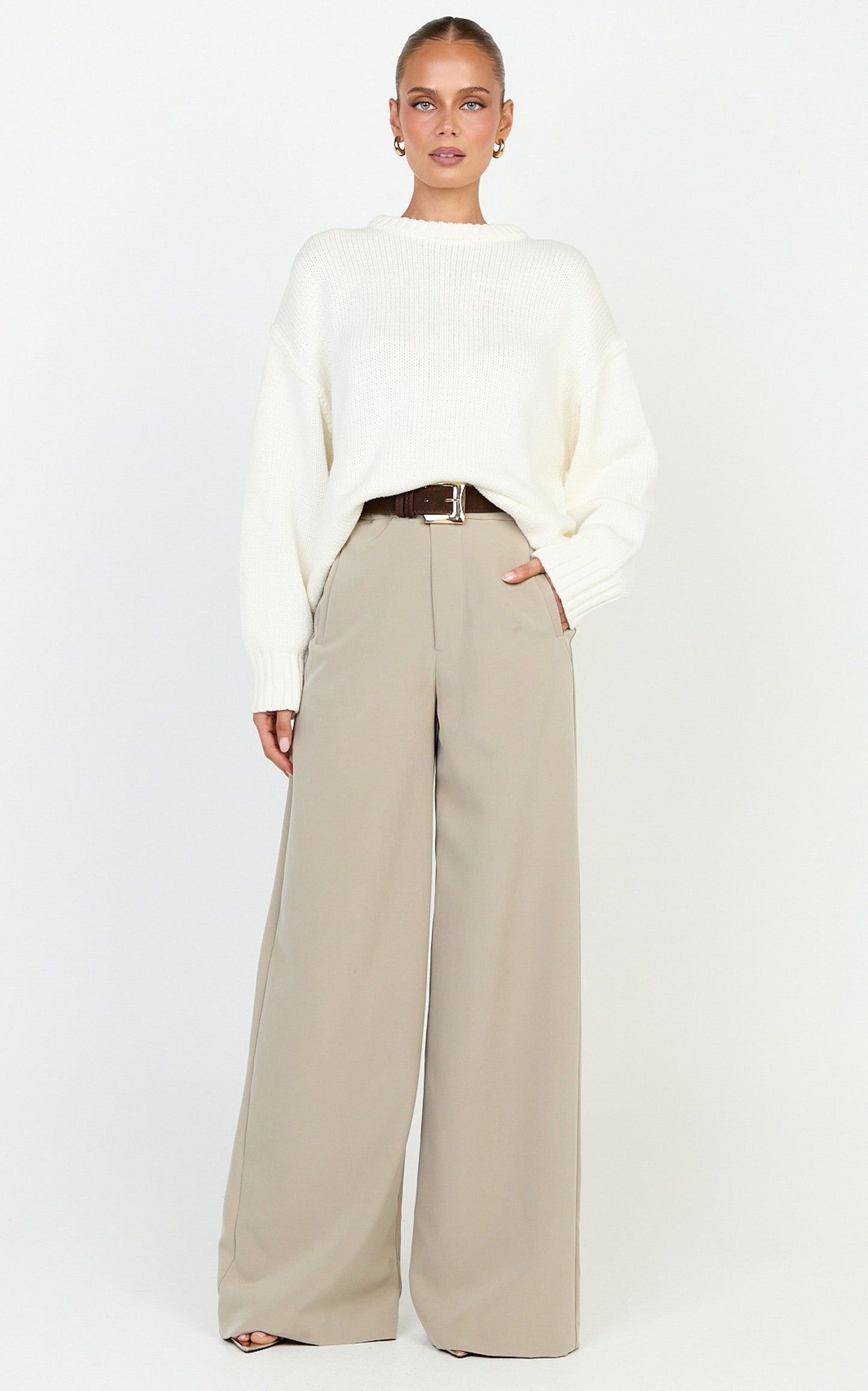 Kira Jumper - Crew Neck Oversized Knit Jumper in White