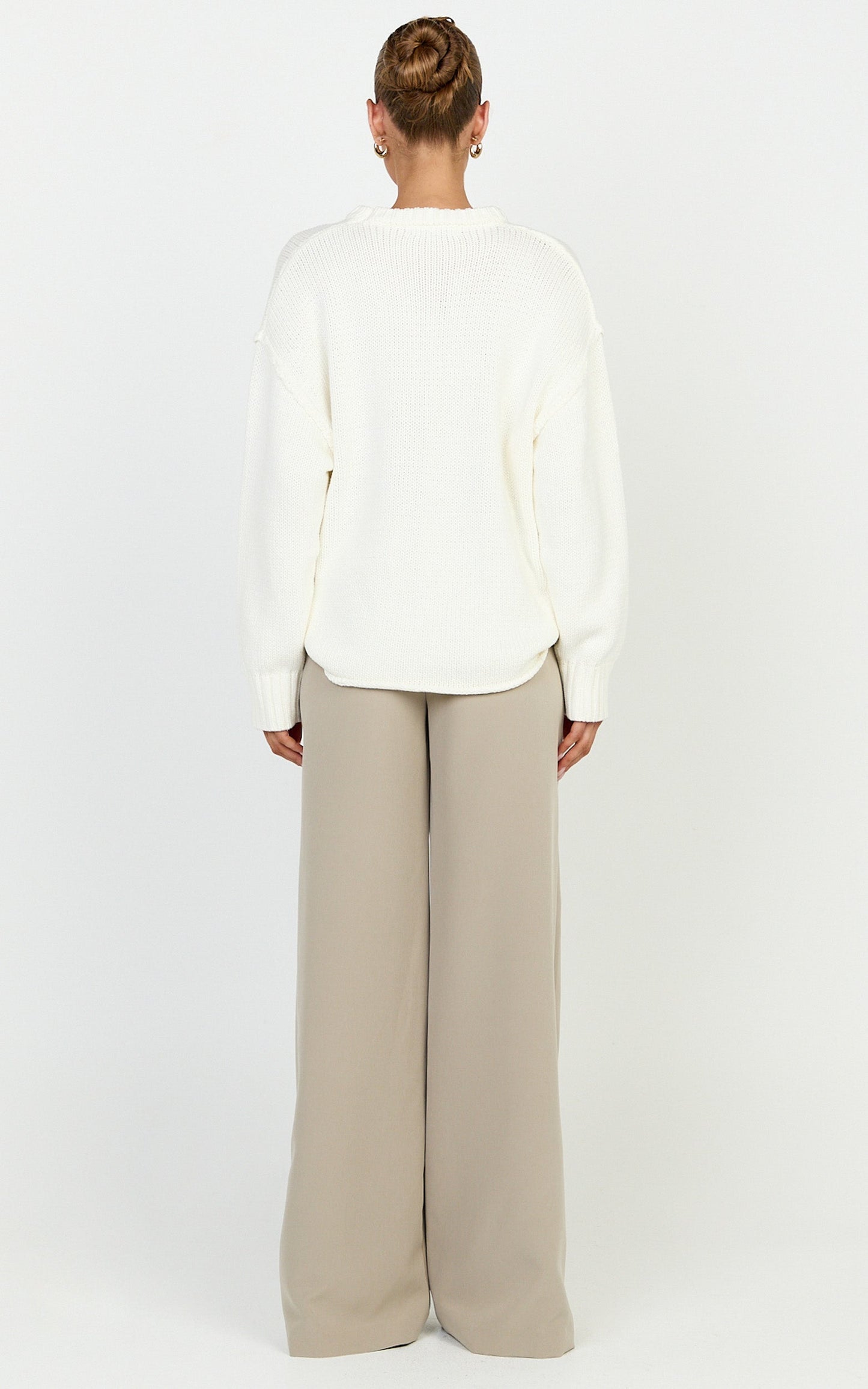 Kira Jumper - Crew Neck Oversized Knit Jumper in White