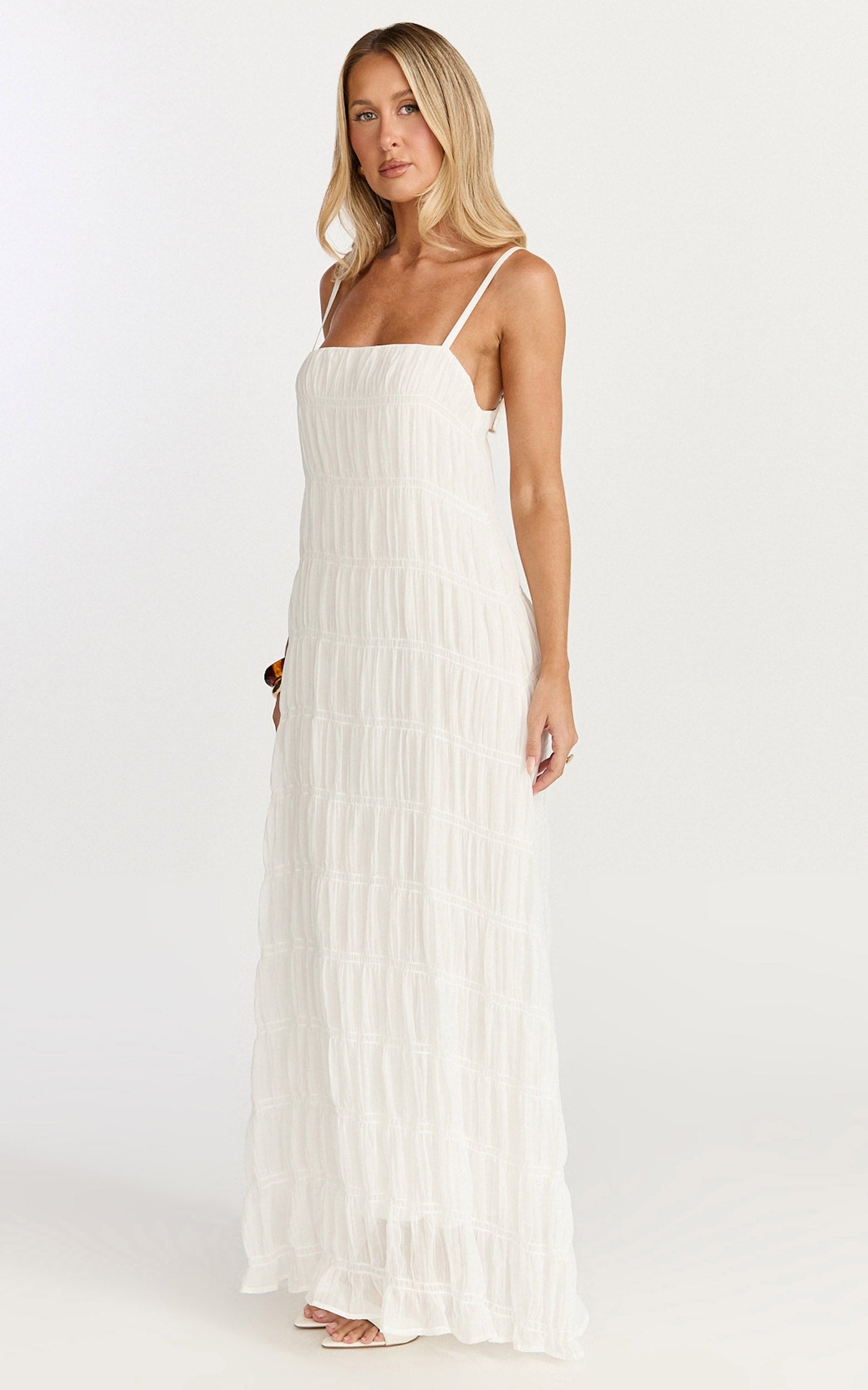 Cleo Maxi Dress - Textured Detail Dress in Cream