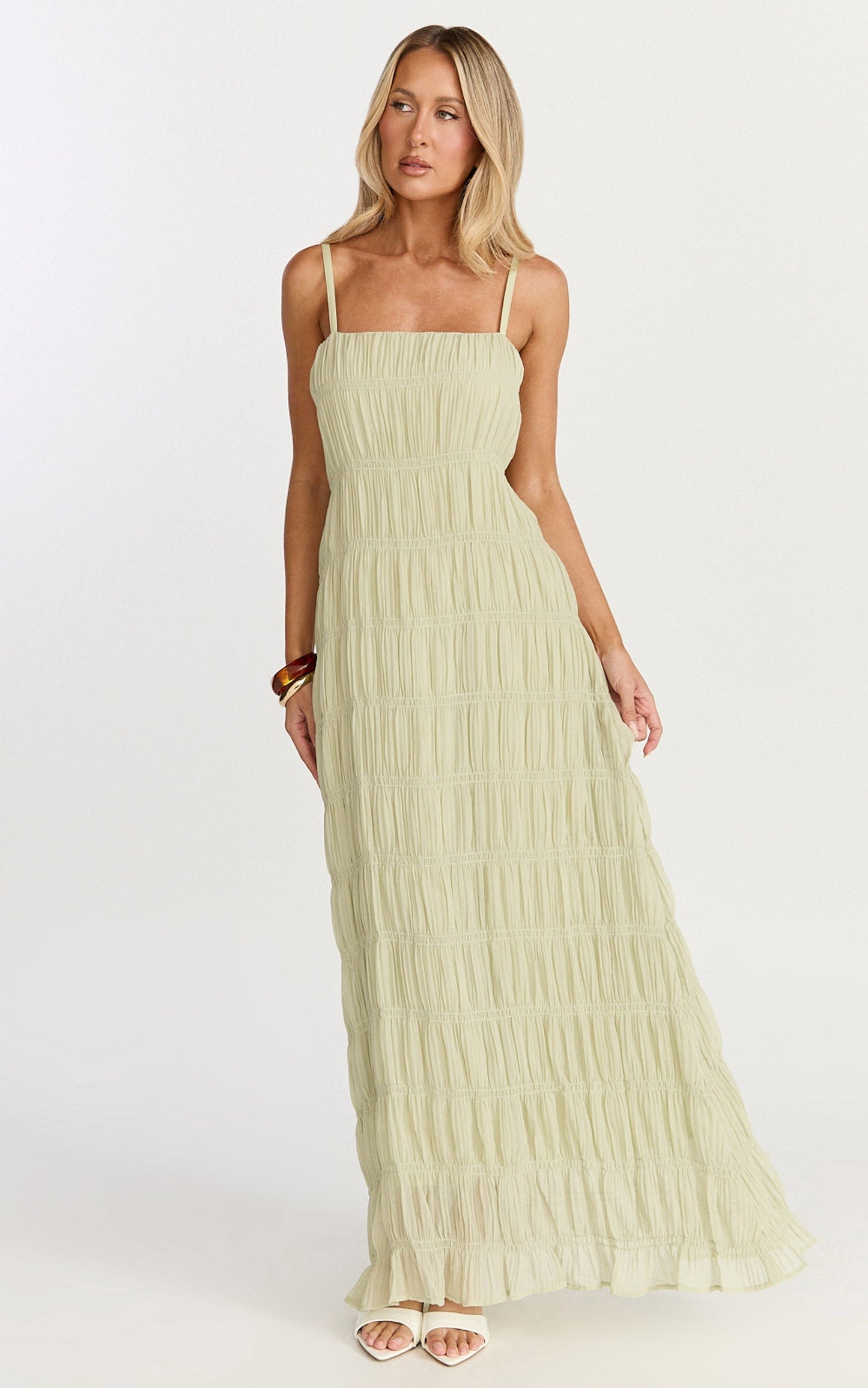 Cleo Maxi Dress - Textured Detail Dress in Sage